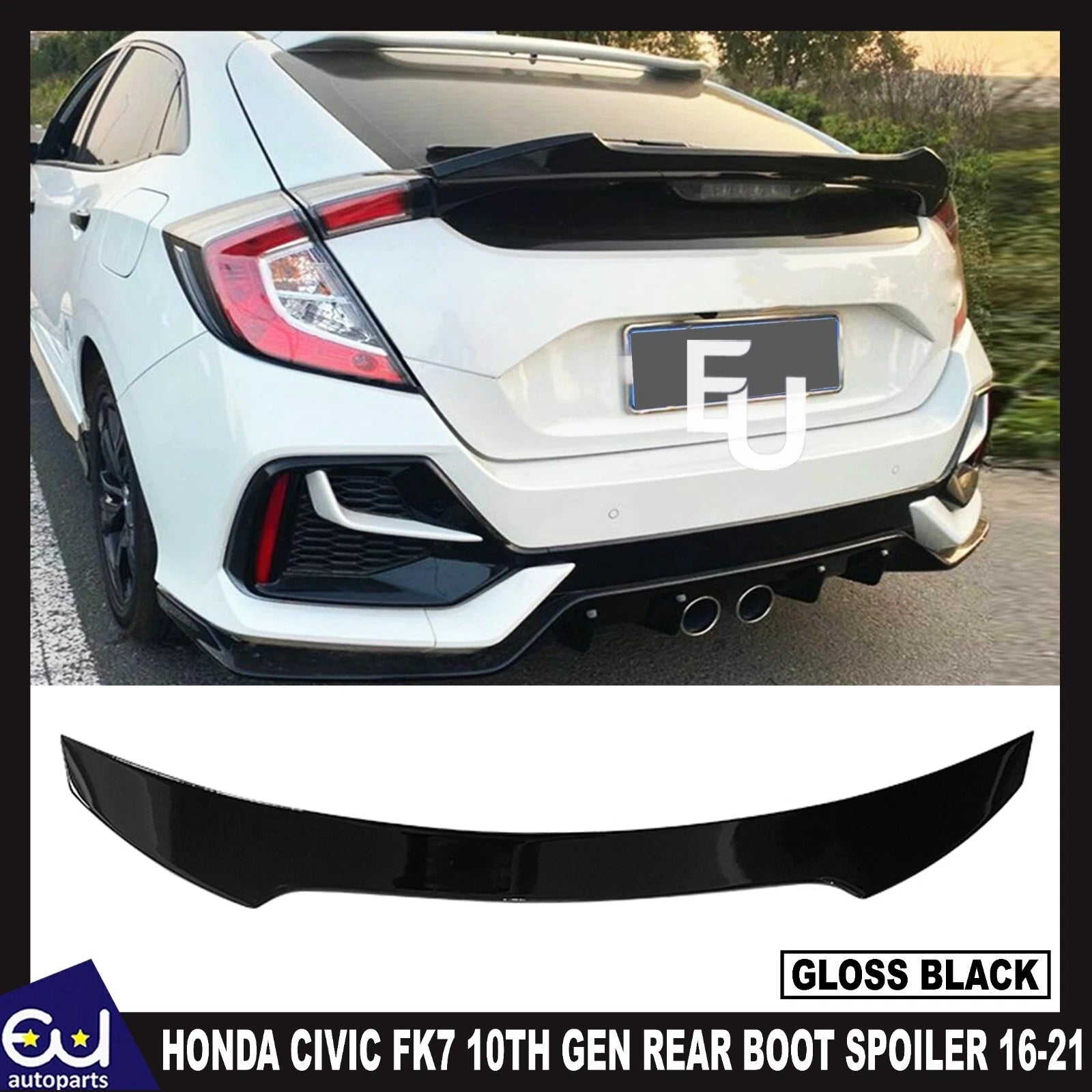 FOR HONDA CIVIC MK7 2016-2021 REAR BOOT SPOILER LIP WING GLOSS BLACK M4 R STYLE