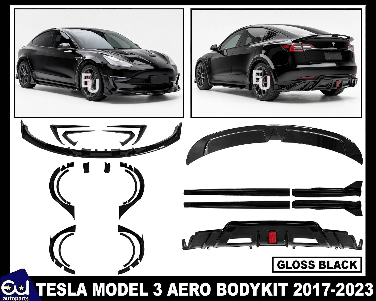BRAGE DESIGN WIDE BODY AERO BODY KIT WHEEL ARCH FRONT SPLITTER FOR TESLA MODEL 3