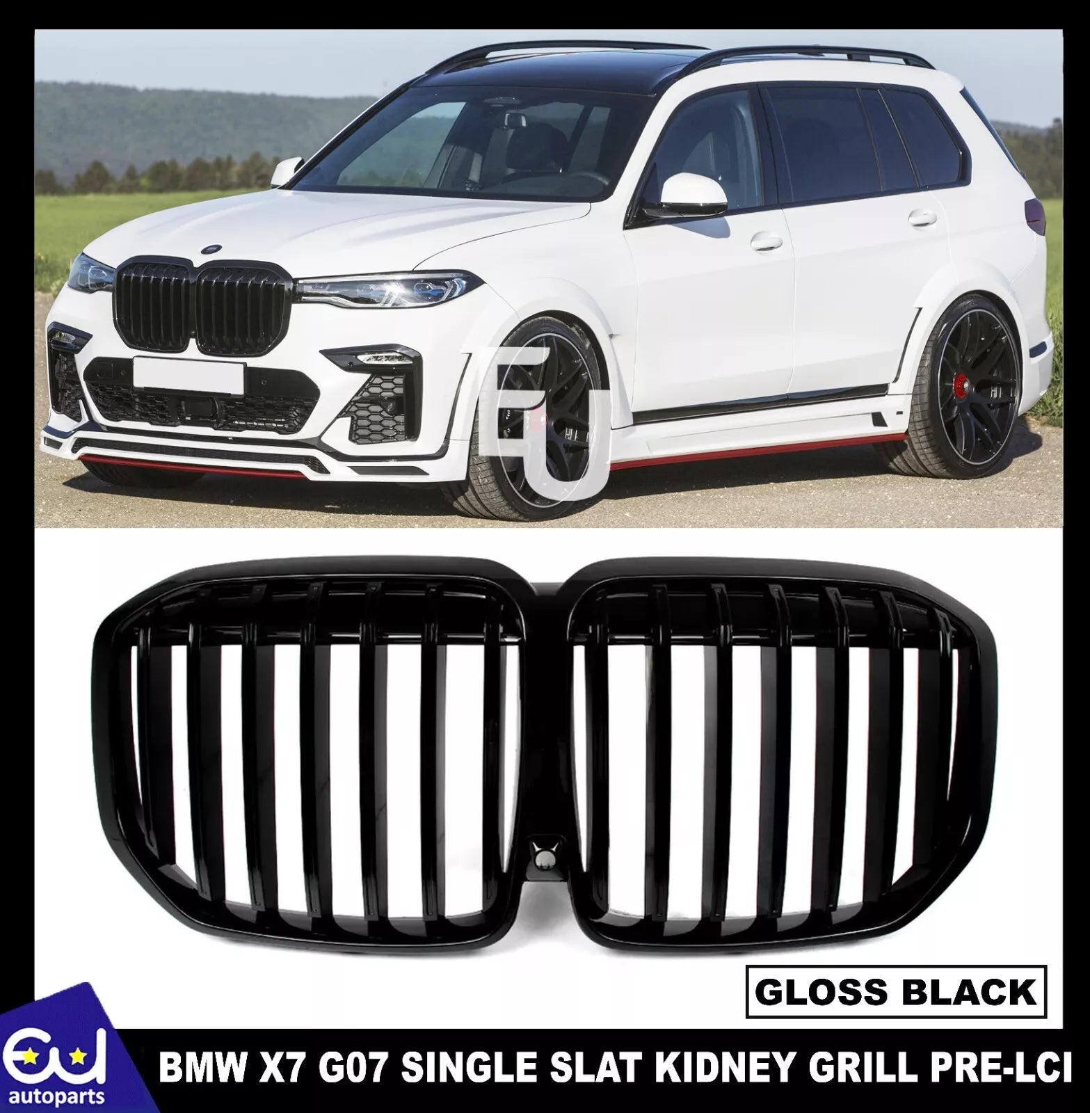 FOR BMW X7 G07 MP STYLE FRONT SINGLE SLAT KIDNEY GRILL GRILLE GLOSS BLACK