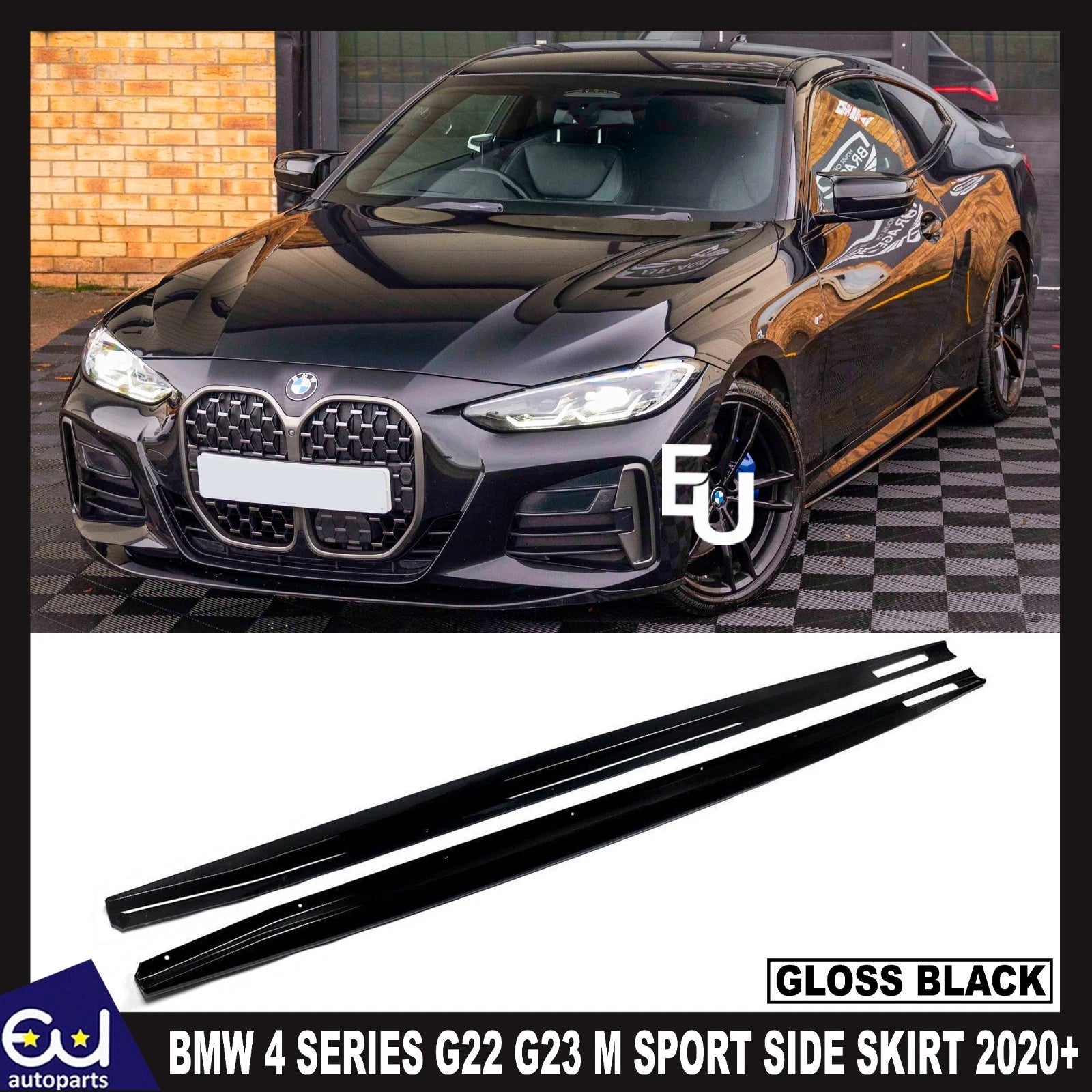 FOR BMW 4 SERIES G22 G23 M SPORT SIDE SKIRT EXTENTION LIP GLOSS BLACK 2020+