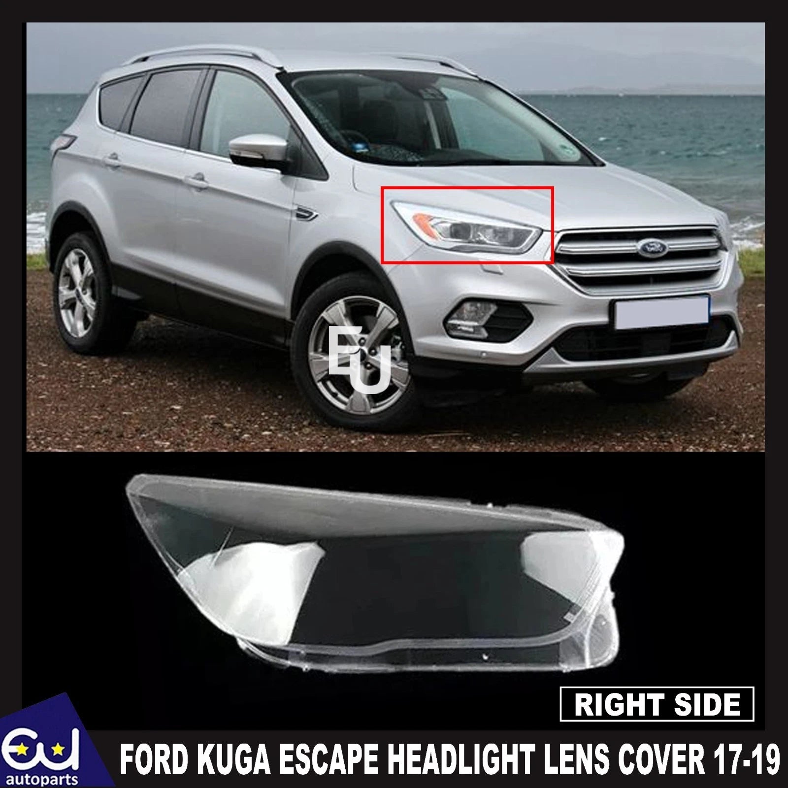 FOR FORD KUGA ESCAPE RIGHT DRIVER 1X SIDE FRONT HEADLIGHT LAMP LENS COVER 17-19