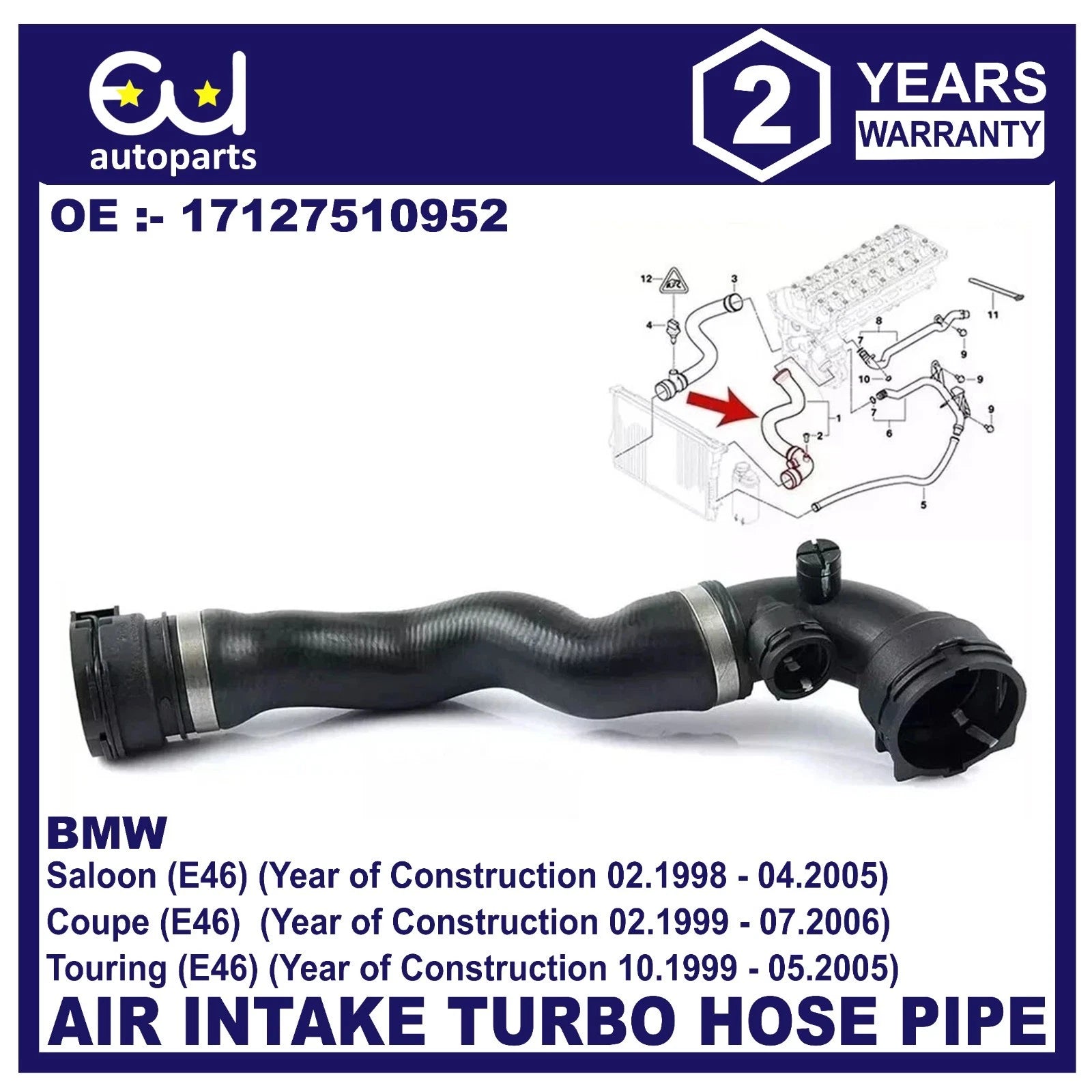 TOP RADIATOR COOLANT WATER HOSE PIPE FOR BMW E46 320i 323i 325i 11534460438