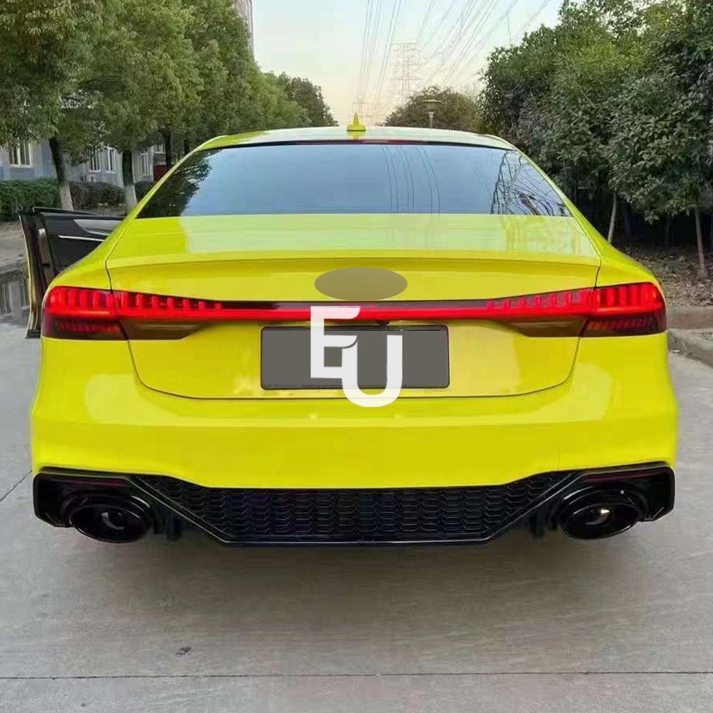FOR AUDI A7 S7 4K8 2019+ RS7 LOOK REAR BUMPER DIFFUSER HONEYCOMB GLOSS WITH TIPS
