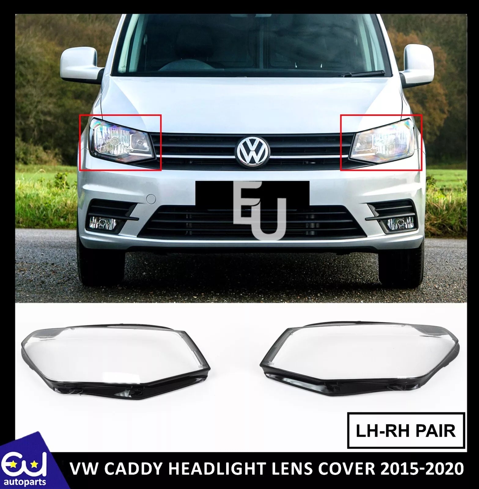 LEFT RIGHT SIDE PAIR SET HEADLIGHT LAMP LENS COVER FOR VW CADDY IV MK4 2015-2020