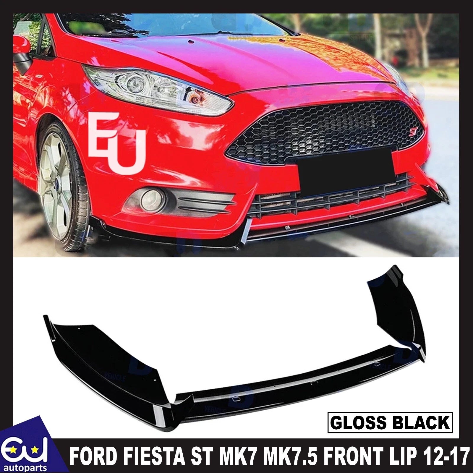 FOR FORD FIESTA ST MK7 MK7.5 FRONT BUMPER SPLITTER SPOILER LIP GLOSS BLACK 12-17