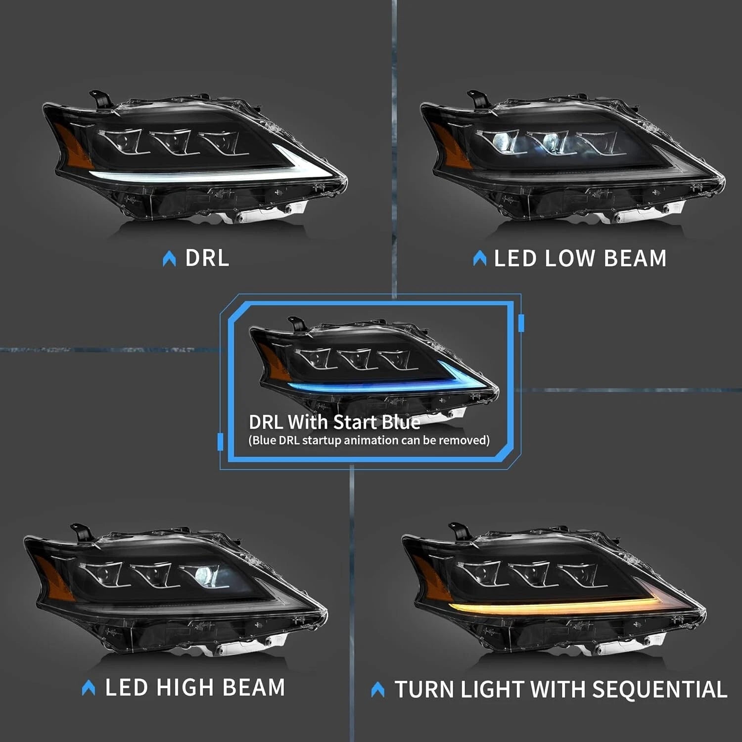 FULL LED HEAD LIGHT LAMP FOR LEXUS RX 350 450H WITH BLUE DRL SEQUENTIAL 13-2015