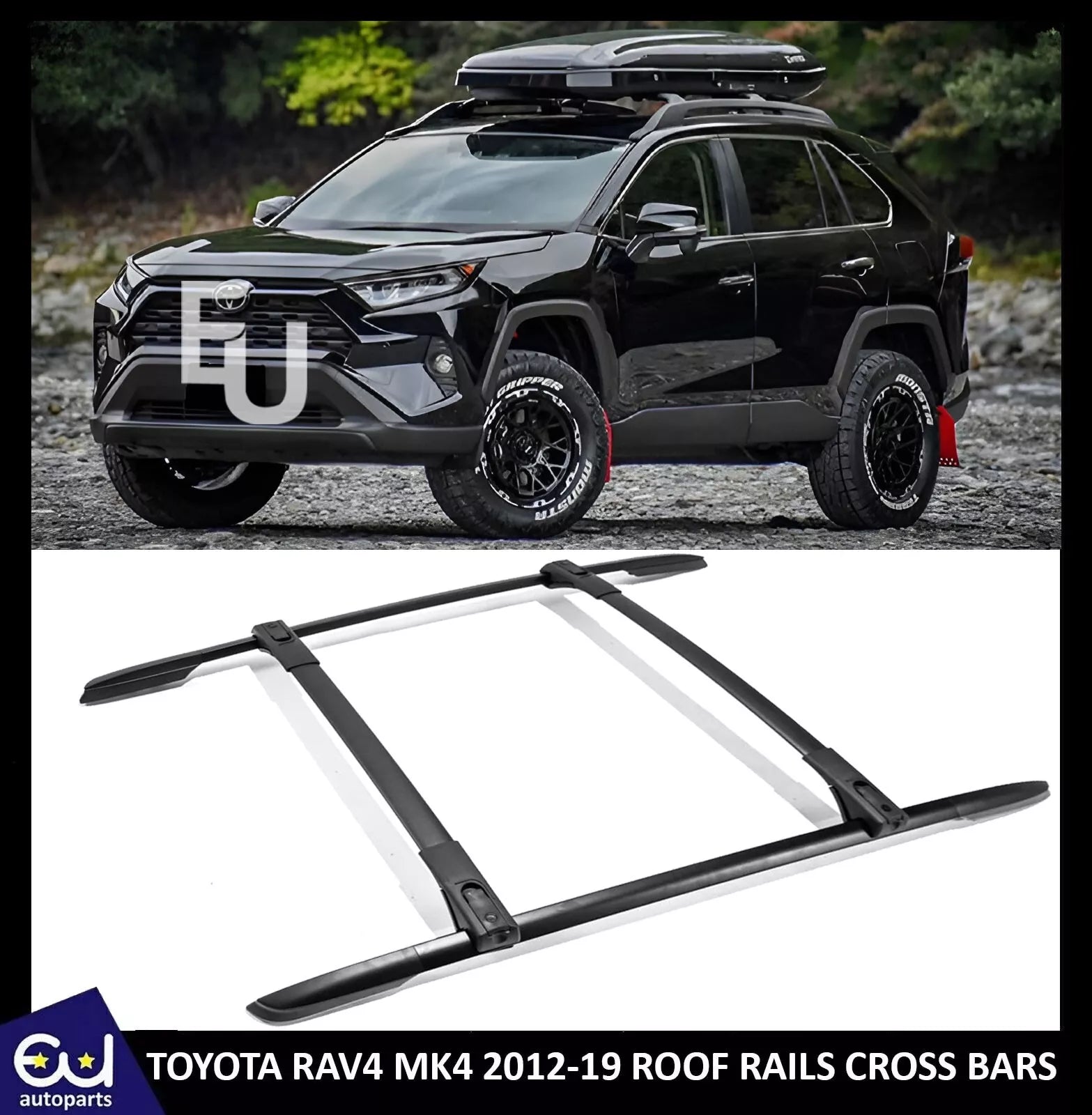 FOR TOYOTA RAV4 MK4 ALUMINIUM BLACK ROOF RAILS RACK CROSS BARS SET 2012-2019