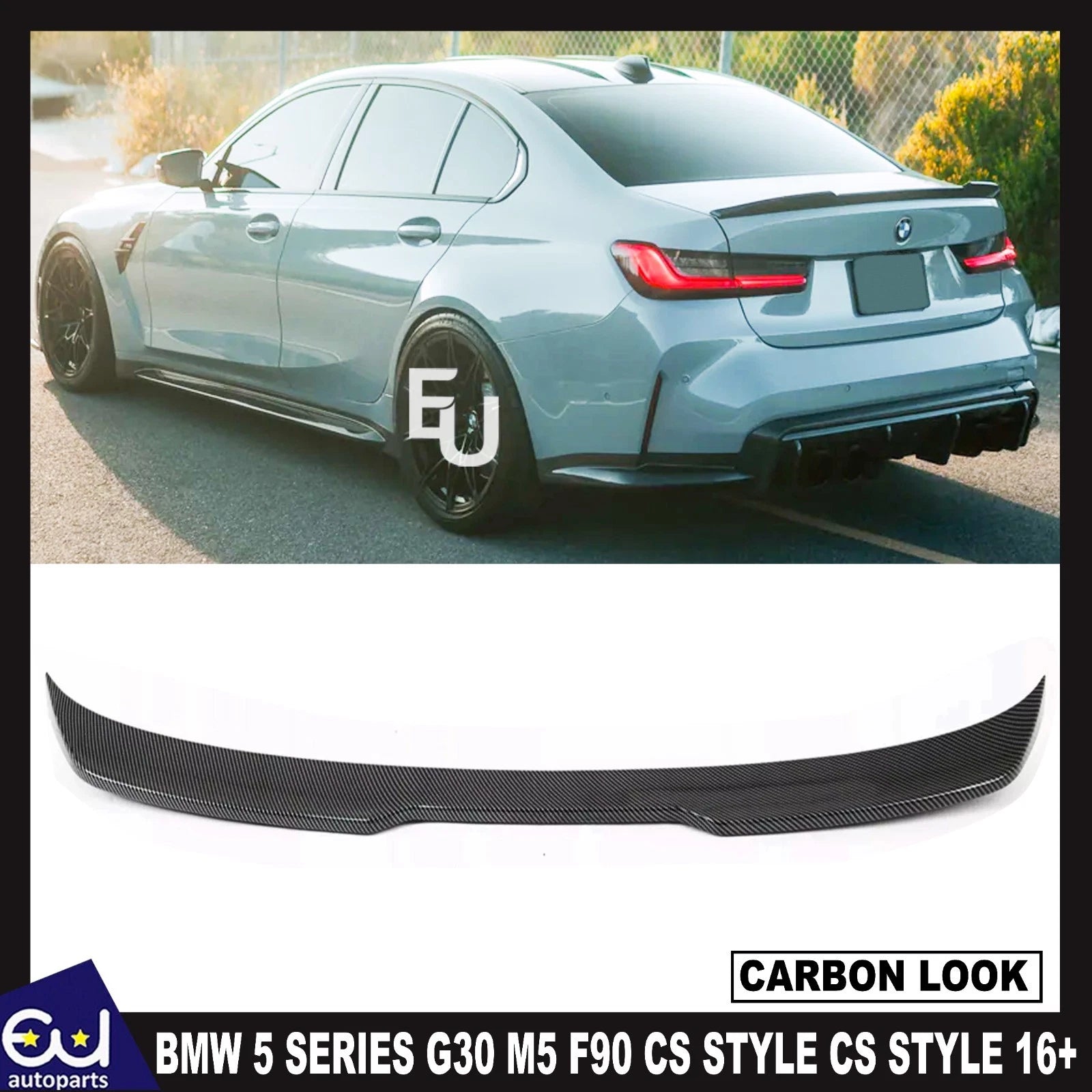 REAR TRUNK BOOT SPOILER LIP CS STYLE FOR BMW 5 SERIES G30 M5 F90 16+ CARBON LOOK
