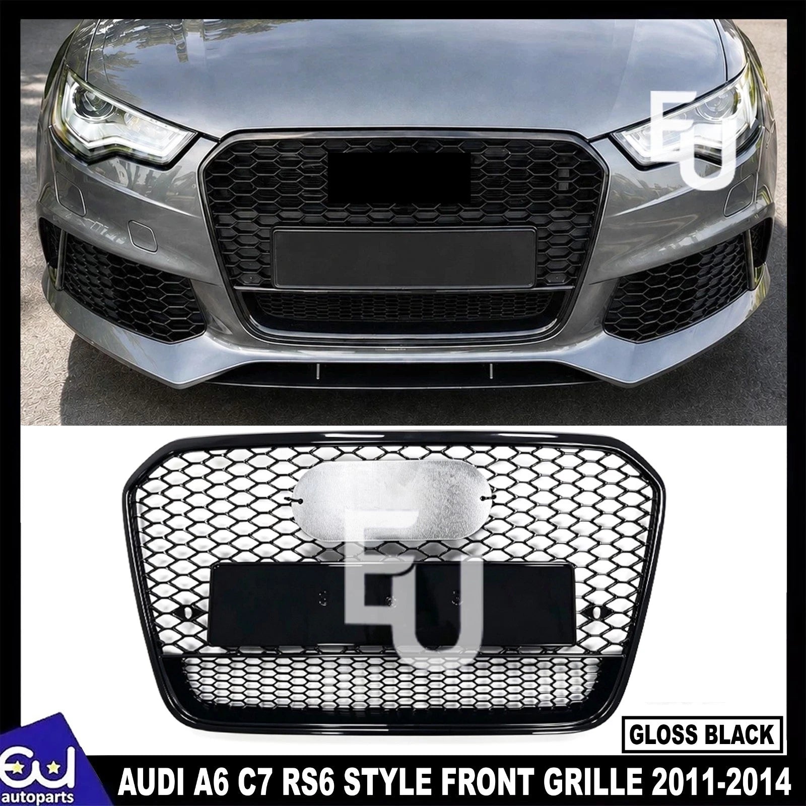 FOR AUDI A6 C7 4G RS6 STYLE GLOSS BLACK HONEYCOMB BUMPER GRILLE GRILL 2011-2015