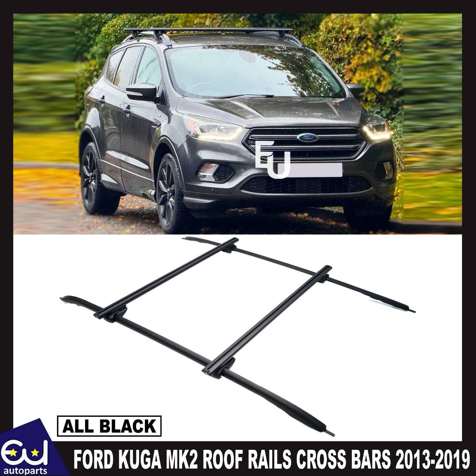 FOR FORD KUGA MK2 ROOF RAILS CROSS BARS RACK ALUMINIUM BLACK OE STYLE 2013-2019
