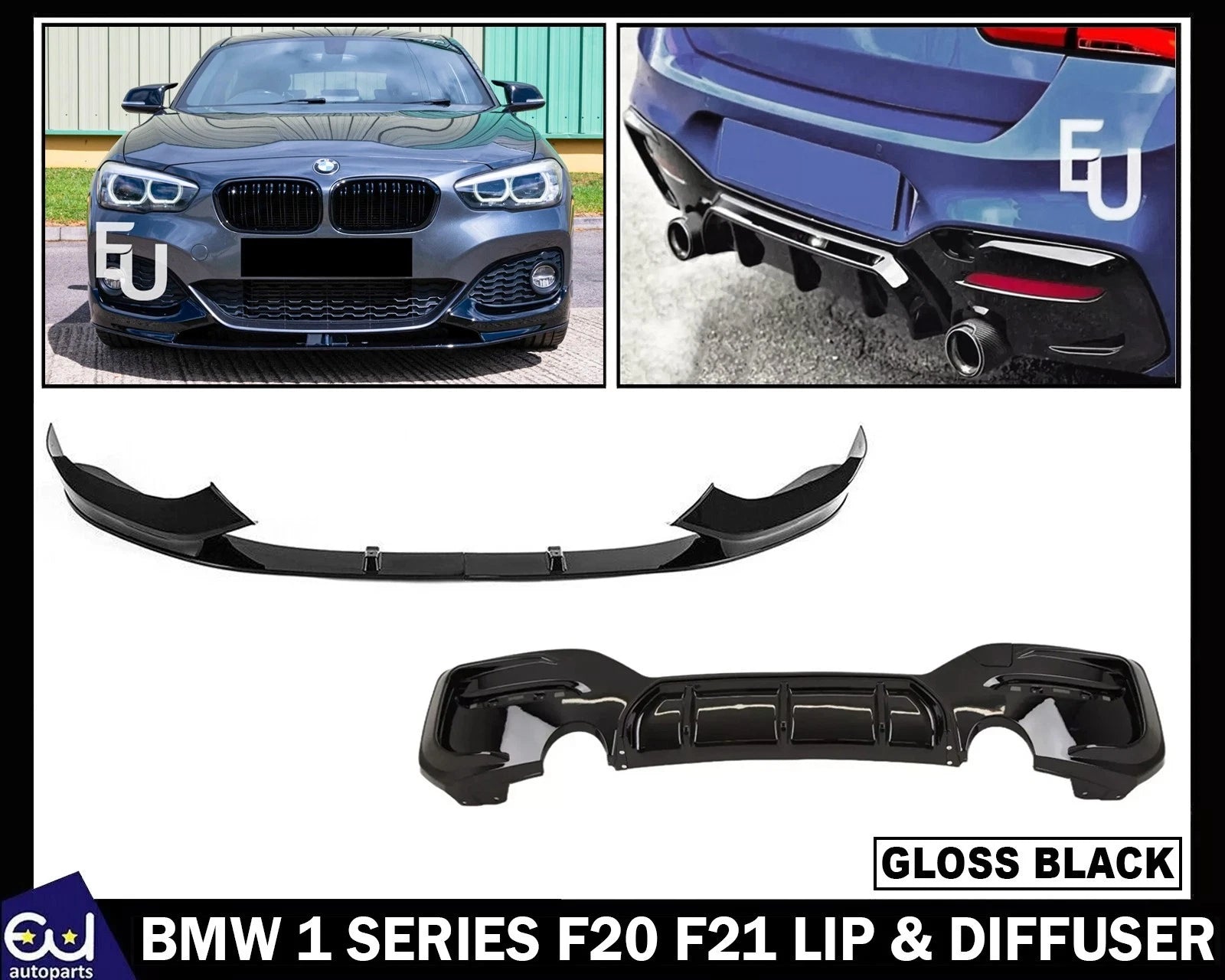 FOR BMW 1 SERIES F20 F21 FRONT SPLITTER REAR DIFFUSER BODY KIT GLOSS BLACK 15-18