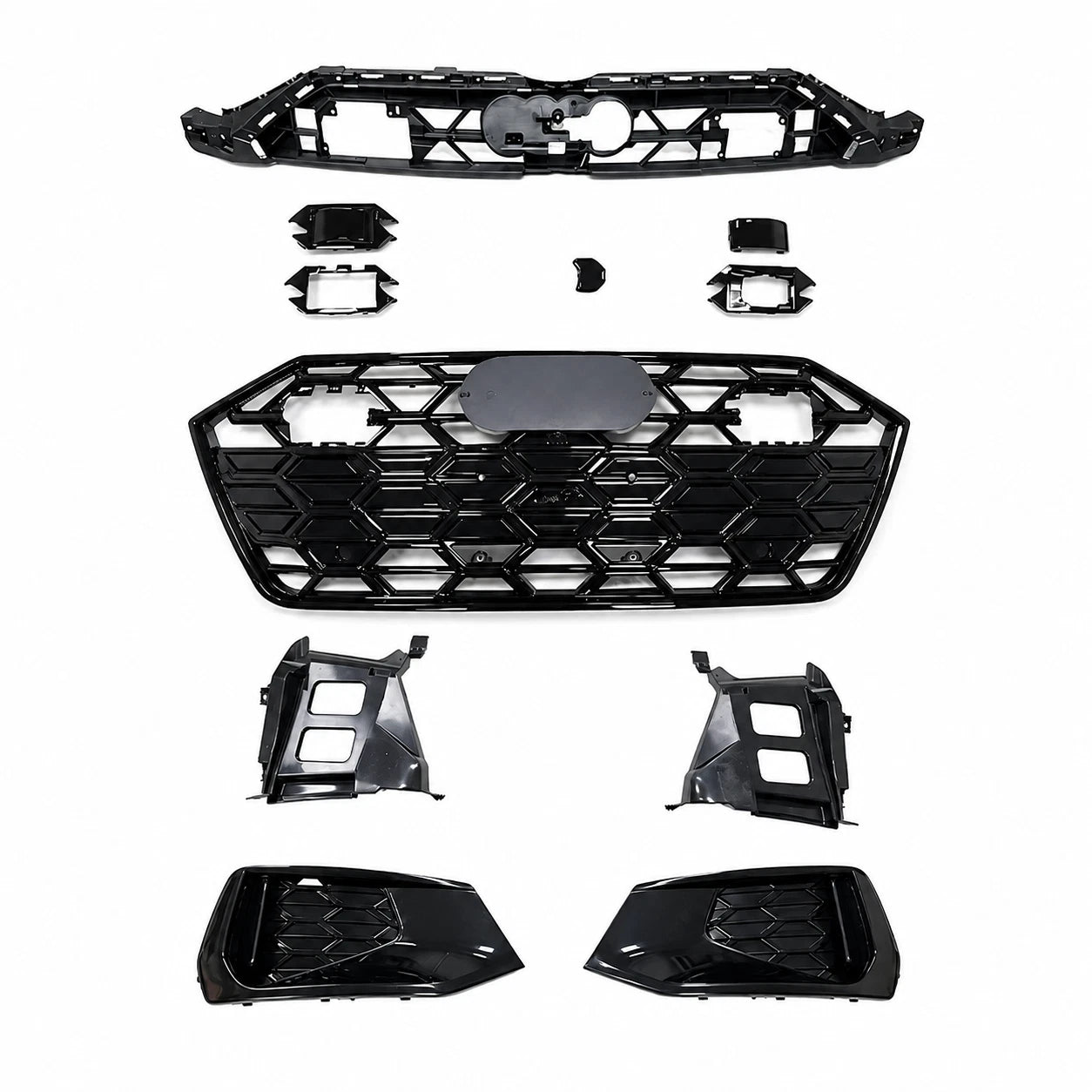 RS7 STYLE FRONT BUMPER HONEYCOMB GRILLE FOG LIGHT FRAME SET FOR AUDI A7 S7 18-25