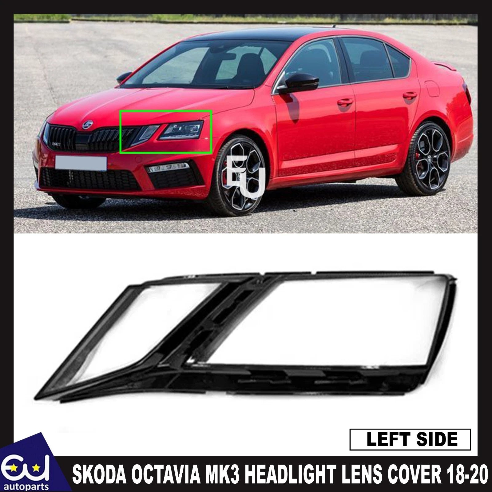FOR SKODA OCTAVIA MK3 LEFT PASSENGER CLEAR HEADLIGHT LENS SHELL LAMPSHADE 18-20