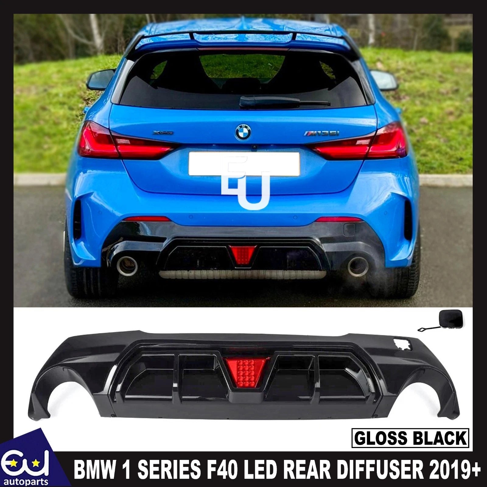 COMPETITIVE REAR DIFFUSER M SPORT DUAL EXHAUST FOR BMW 1 SERIES F40 19+ GLOSS