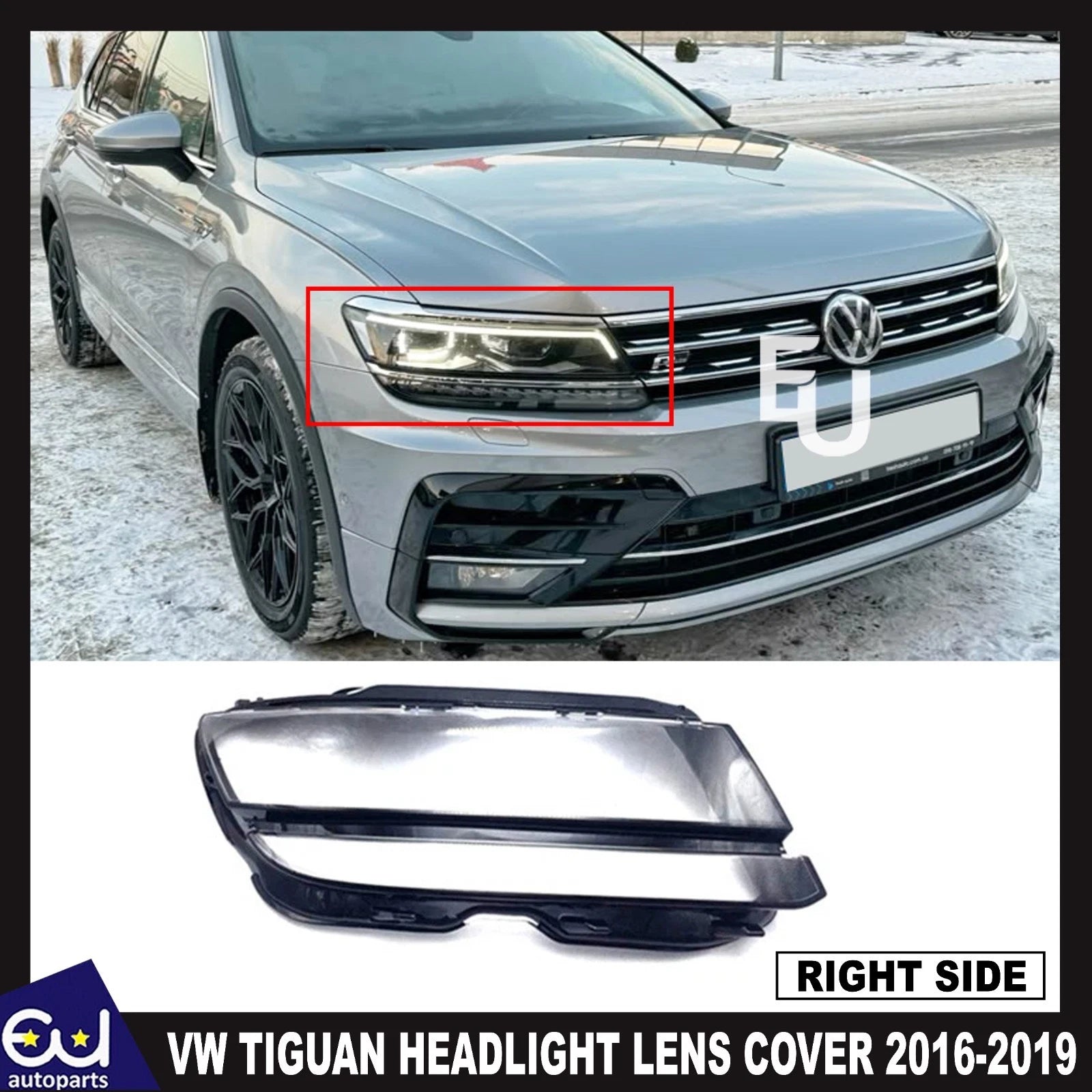 FOR VW TIGUAN FRONT RIGHT SIDE CLEAR HEADLIGHT COVER LENS SHELL LAMPSHADE 16-19