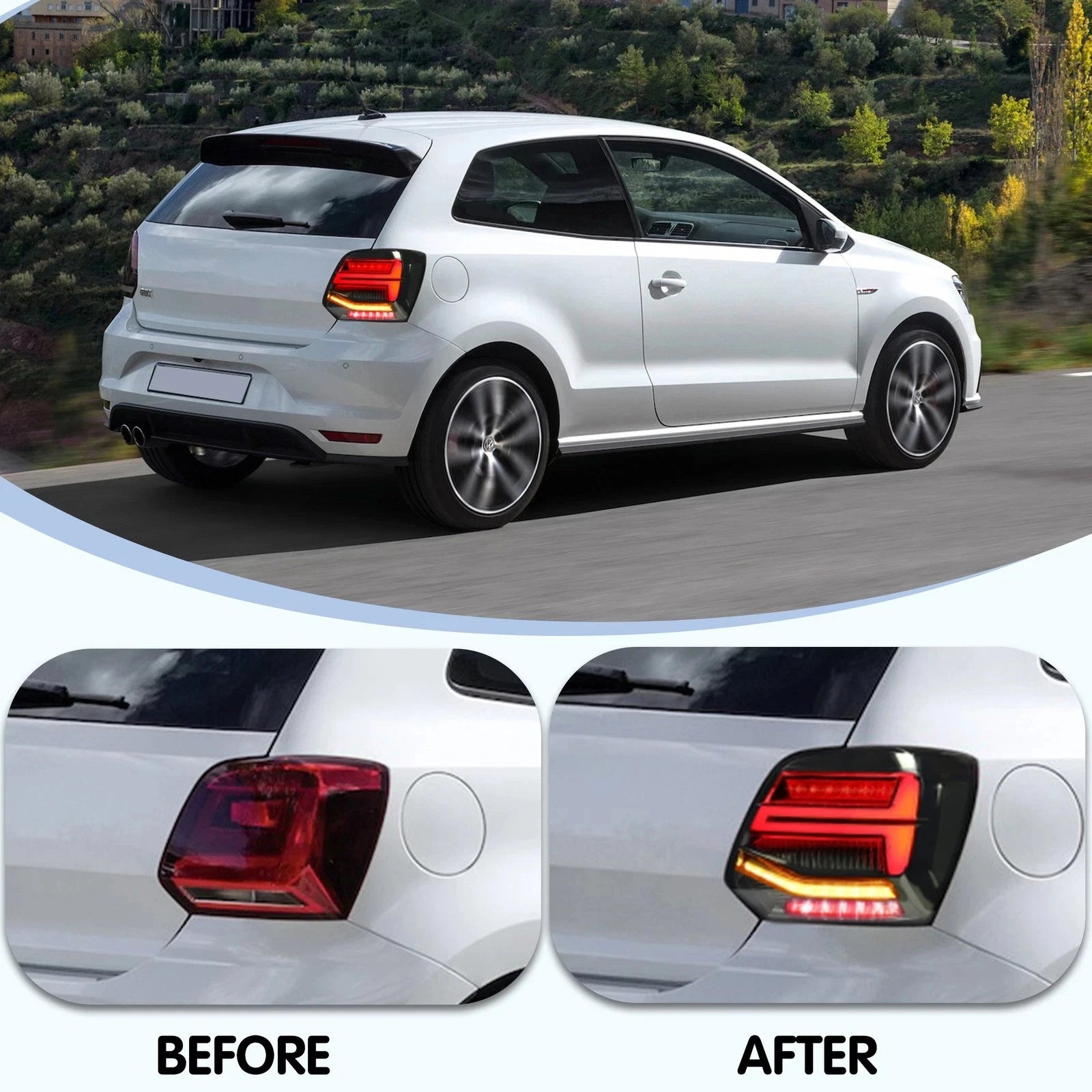 LED HEADLIGHT SMOKED REAR TAIL LIGHTS LAMP SET FOR VW POLO 11-17 WITH SEQUENTIAL