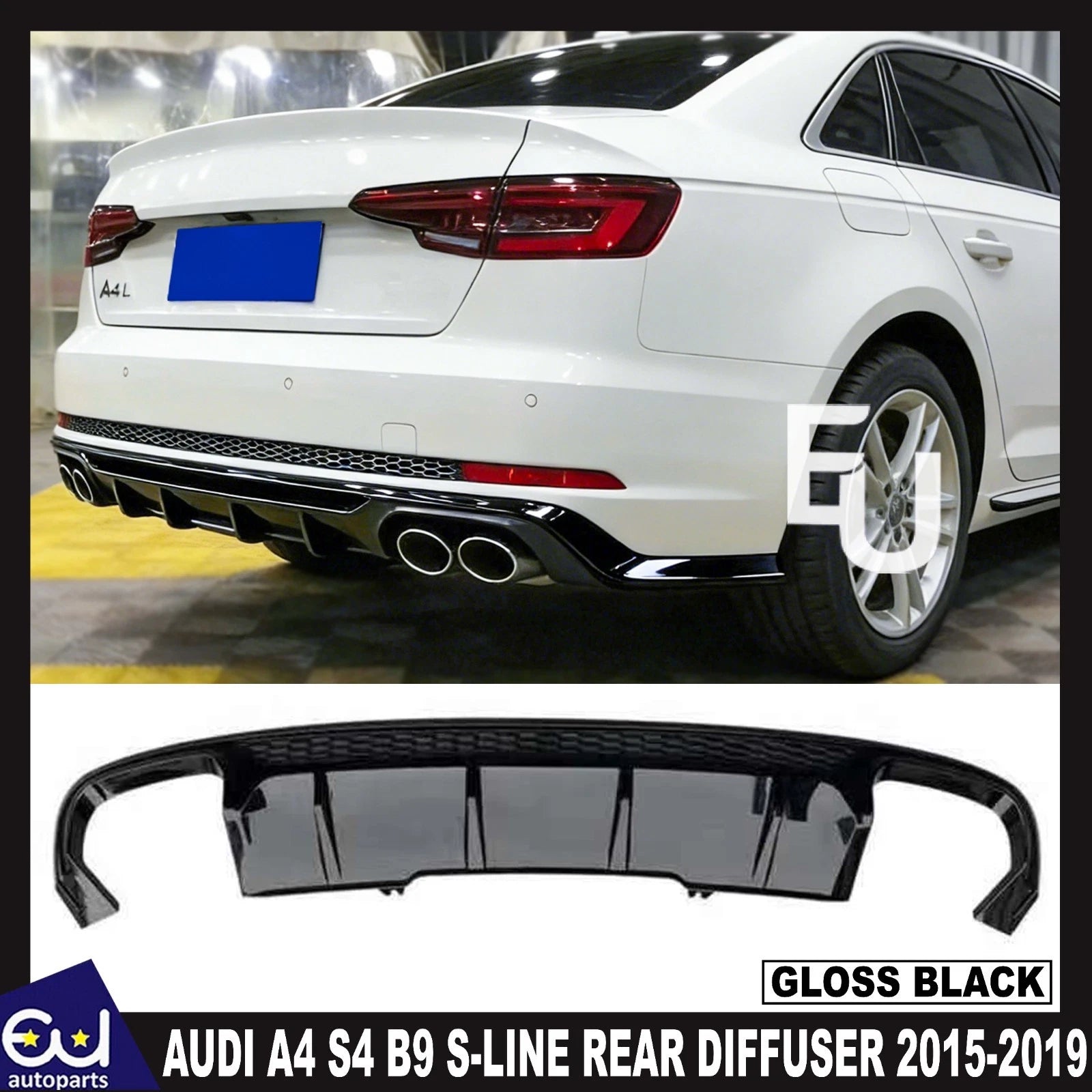 FOR AUDI A4 S4 B9 SLINE REAR BUMPER DIFFUSER SPLITTER GLOSS BLACK 2015-2019