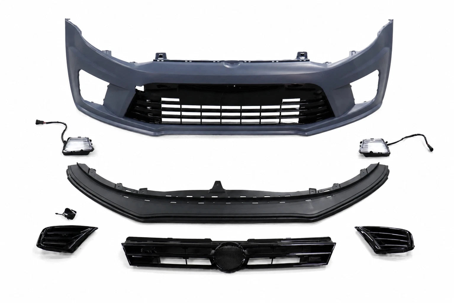 FOR VW POLO 2009-2017 FRONT BUMPER COMPLETE WITH GRILLES & LED WRC STYLE