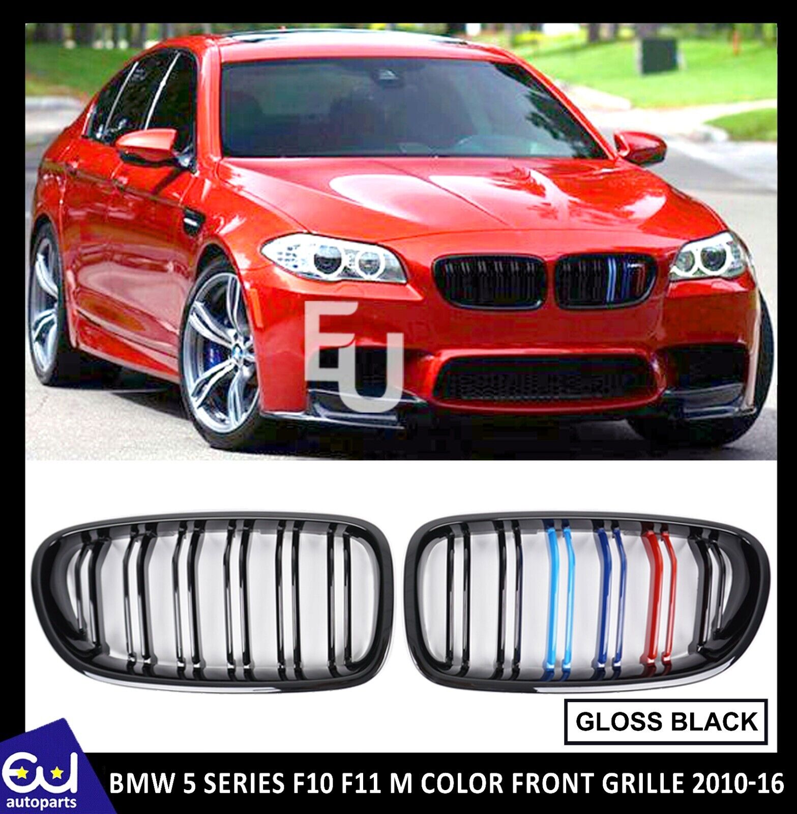 FOR BMW 5 SERIES F10 F11 FRONT M COLOR GLOSS M5 STYLE KIDNEY GRILLE GRILL 10-16