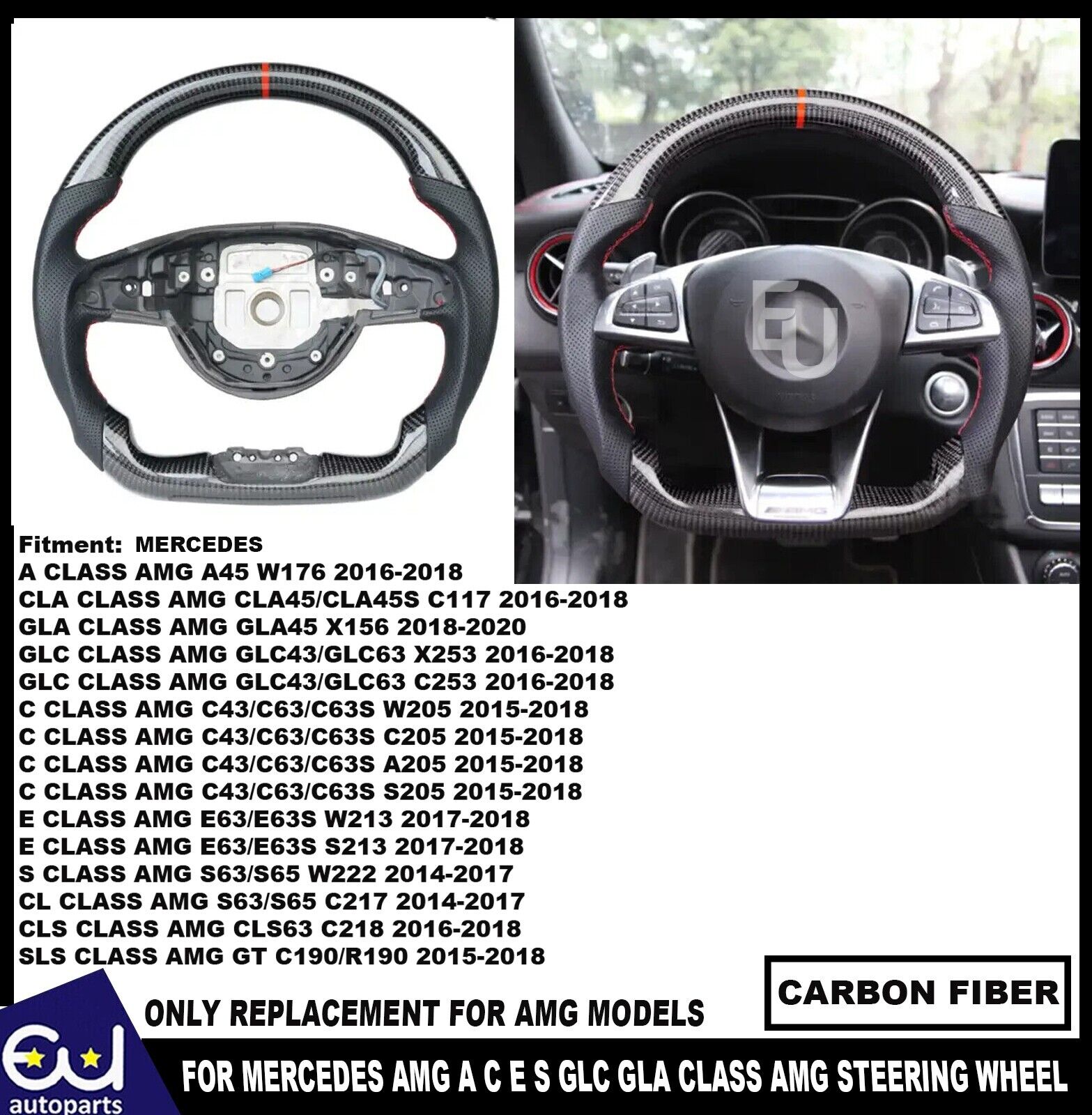 REAL CARBON FIBER STEERING WHEEL FOR MERCEDES AMG W176 W205 W204 W212 C217 C63