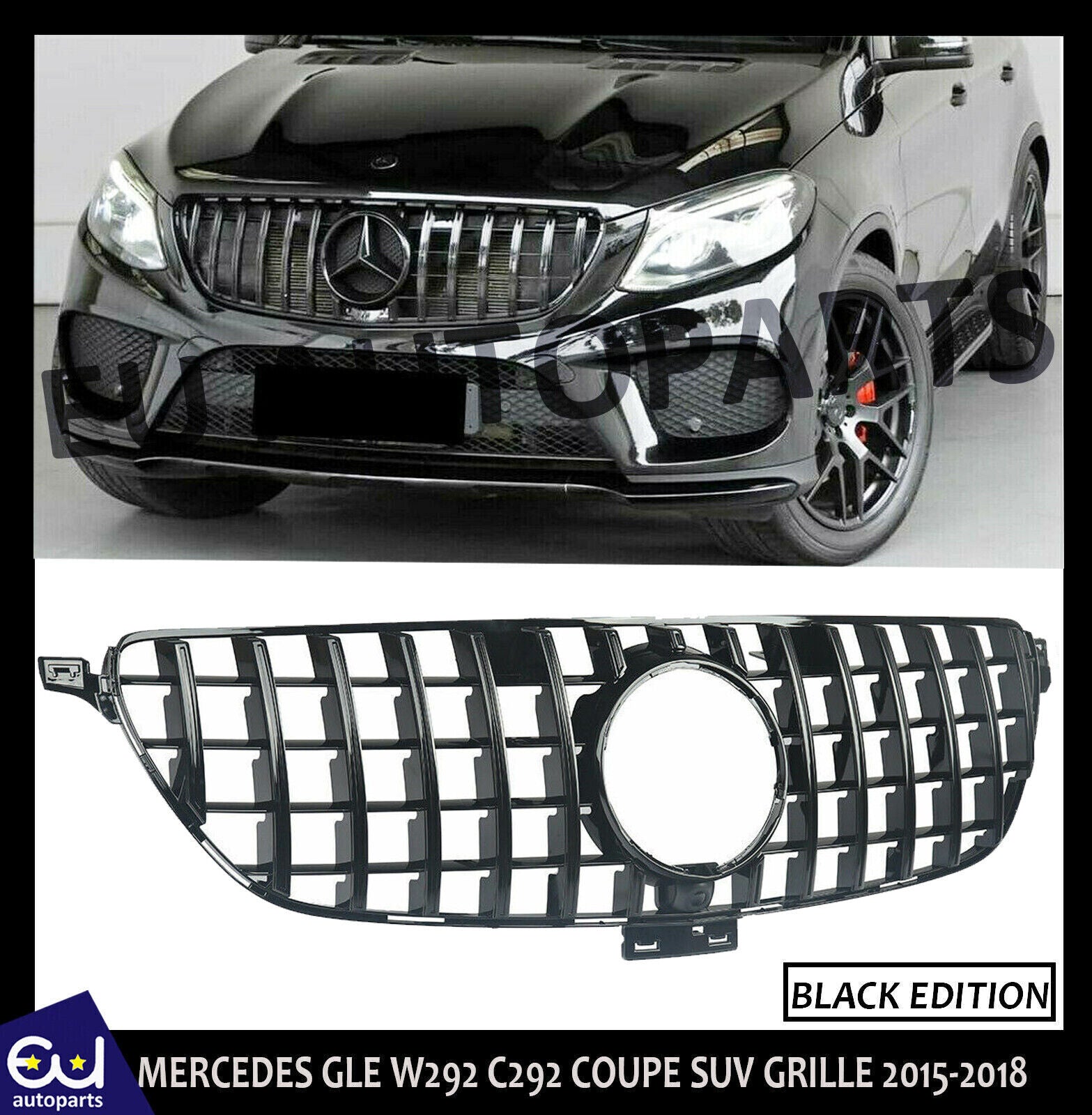 FOR MERCEDES GLE CLASS C292 COUPE FRONT GRILLE GRILL GT STYLE GLOSS BLACK 2015+