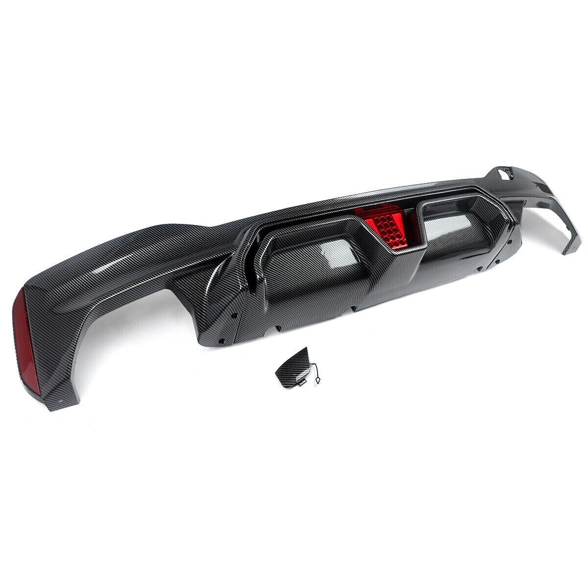 CARBON LOOK REAR BUMPER DIFFUSER LIP W/LIGHT FOR BMW 5 SERIES G30 G38 2017-2022