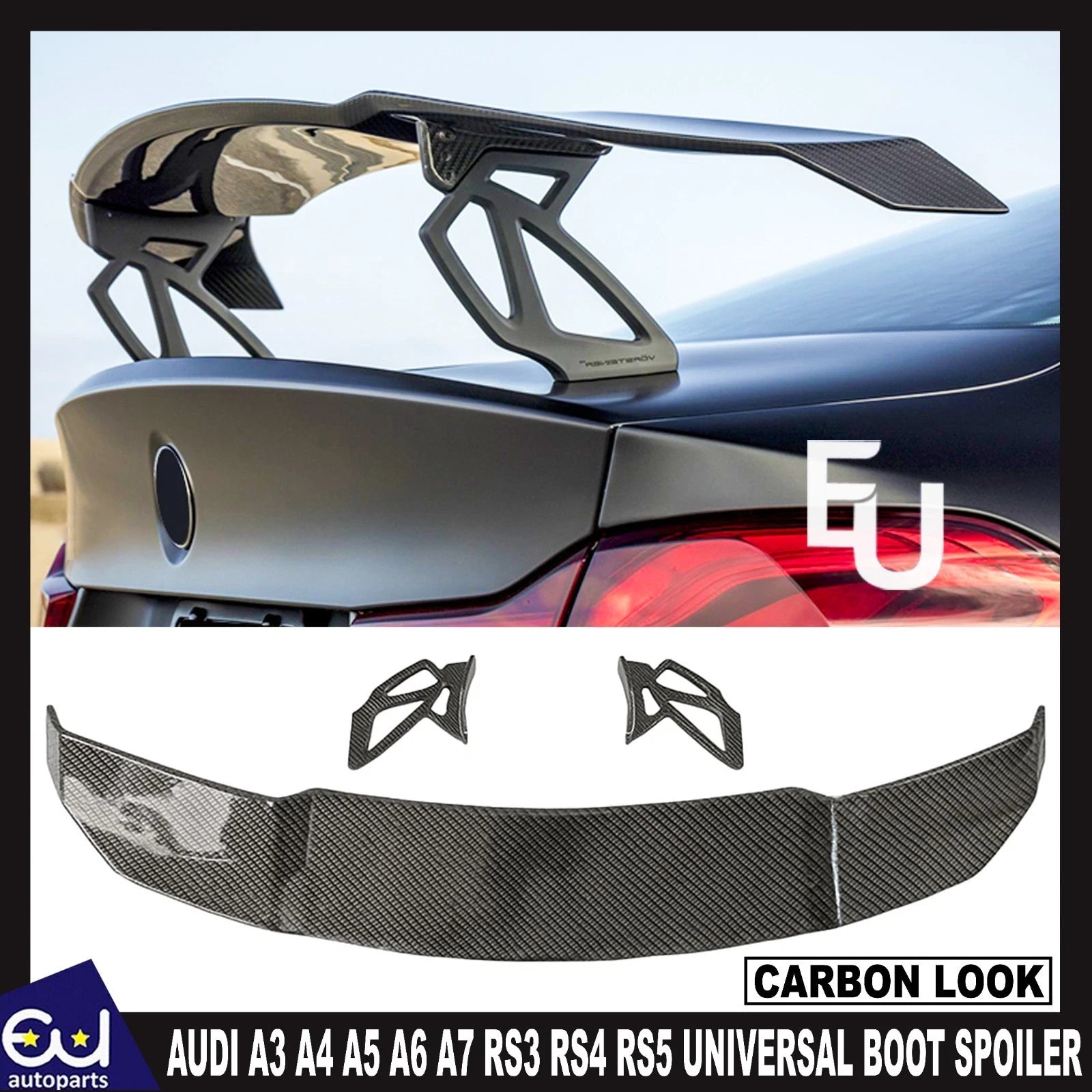 REAR BOOT UNIVERSAL SPOILER WING RS3 RS4 RS5 FOR AUDI A3 A4 A5 A6 A7 CARBON LOOK