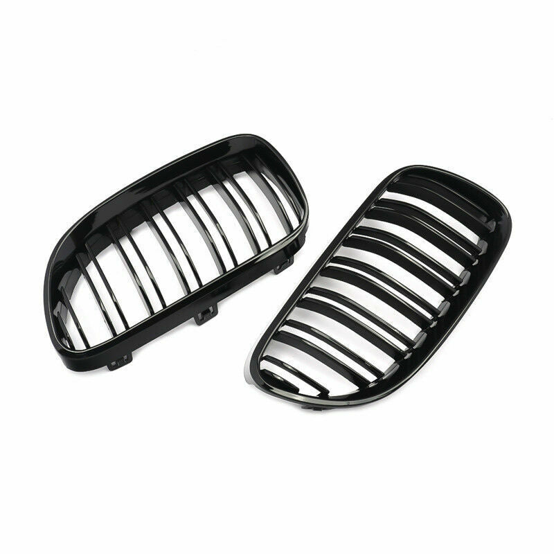 FOR BMW 3 SERIES E92 E93 2010-2013 LCI KIDNEY GRILLE GRILL GLOSS BLACK DUAL LINE