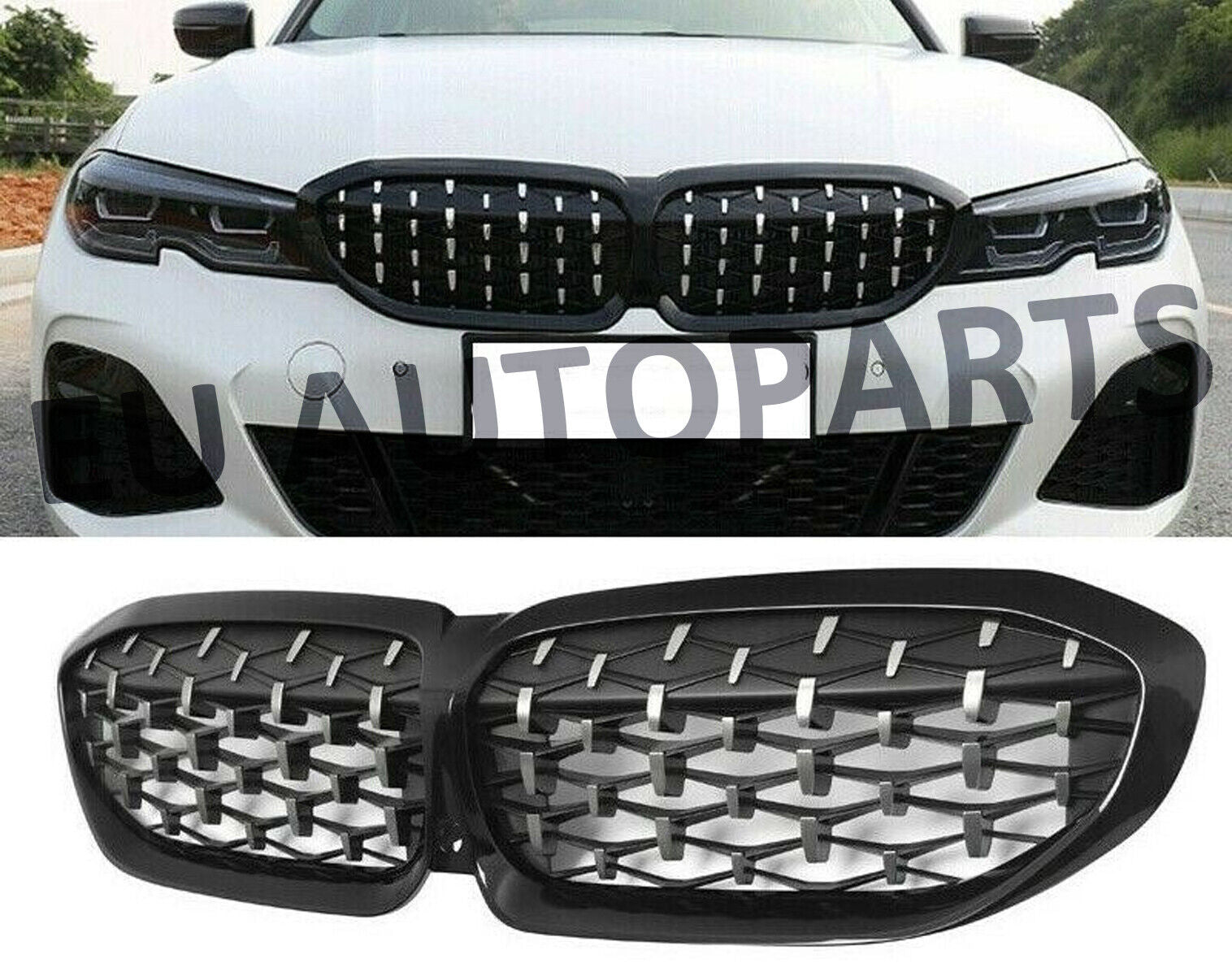 FOR 3 SERIES G20 G21 M PERFORMANCE CHROME DIAMOND GRILLE GLOSS BLACK FRONT GRILL
