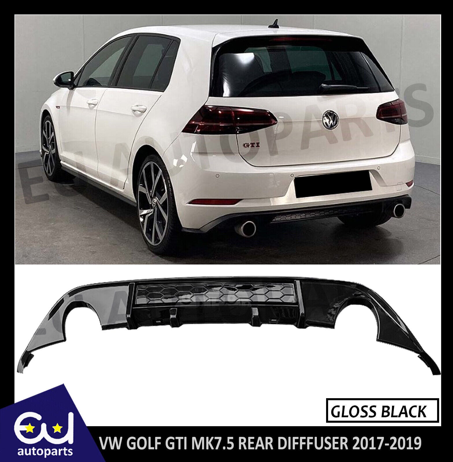 REAR VALANCE DIFFUSER SPOILER BODY KIT FOR VW GOLF GTI MK7.5 2017-2020 GLOSS BLK