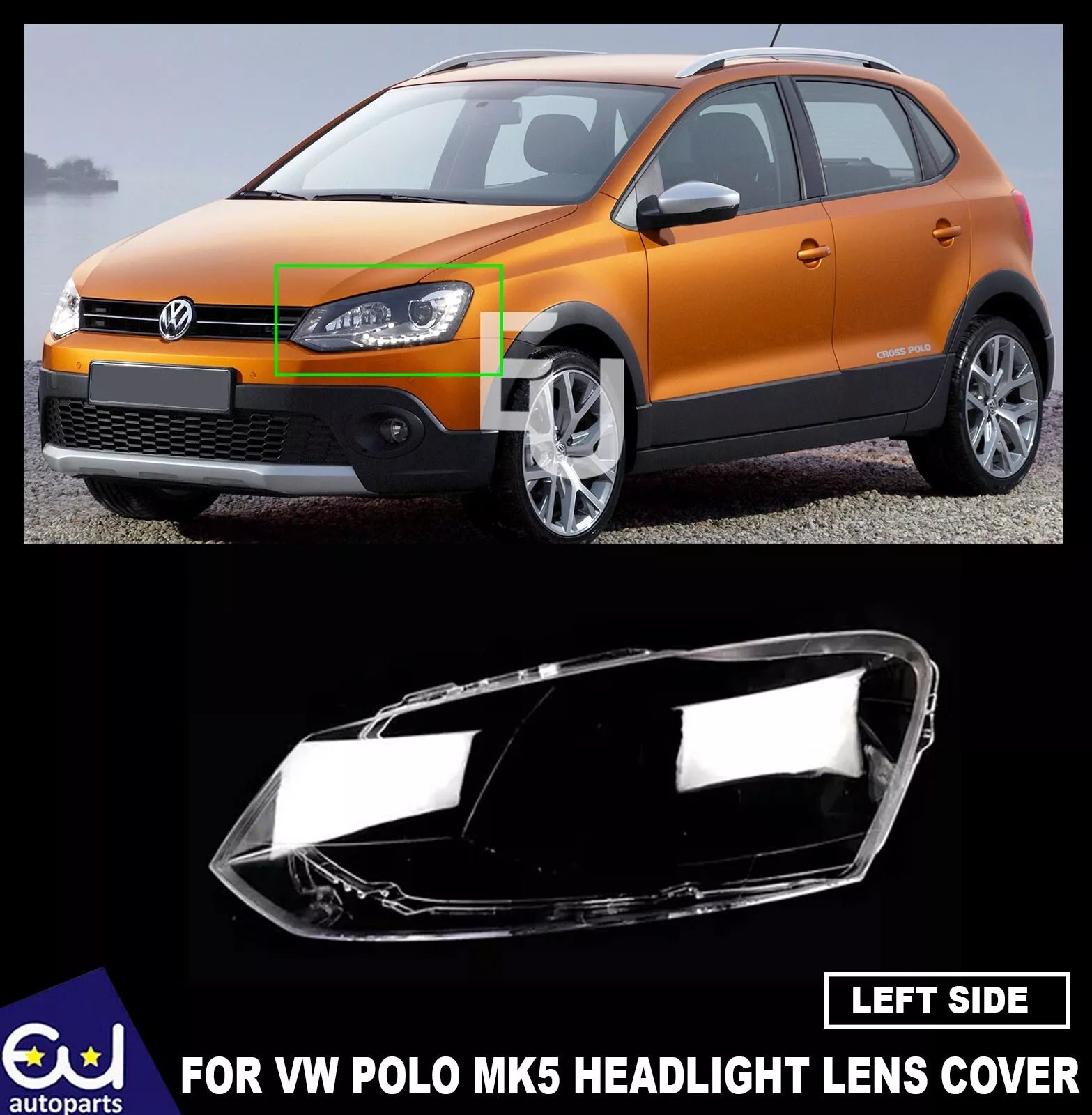 LEFT PASSENGER SIDE HEADLIGHT LENS COVER LAMP FOR VOLKSWAGEN POLO MK5 2010-2017