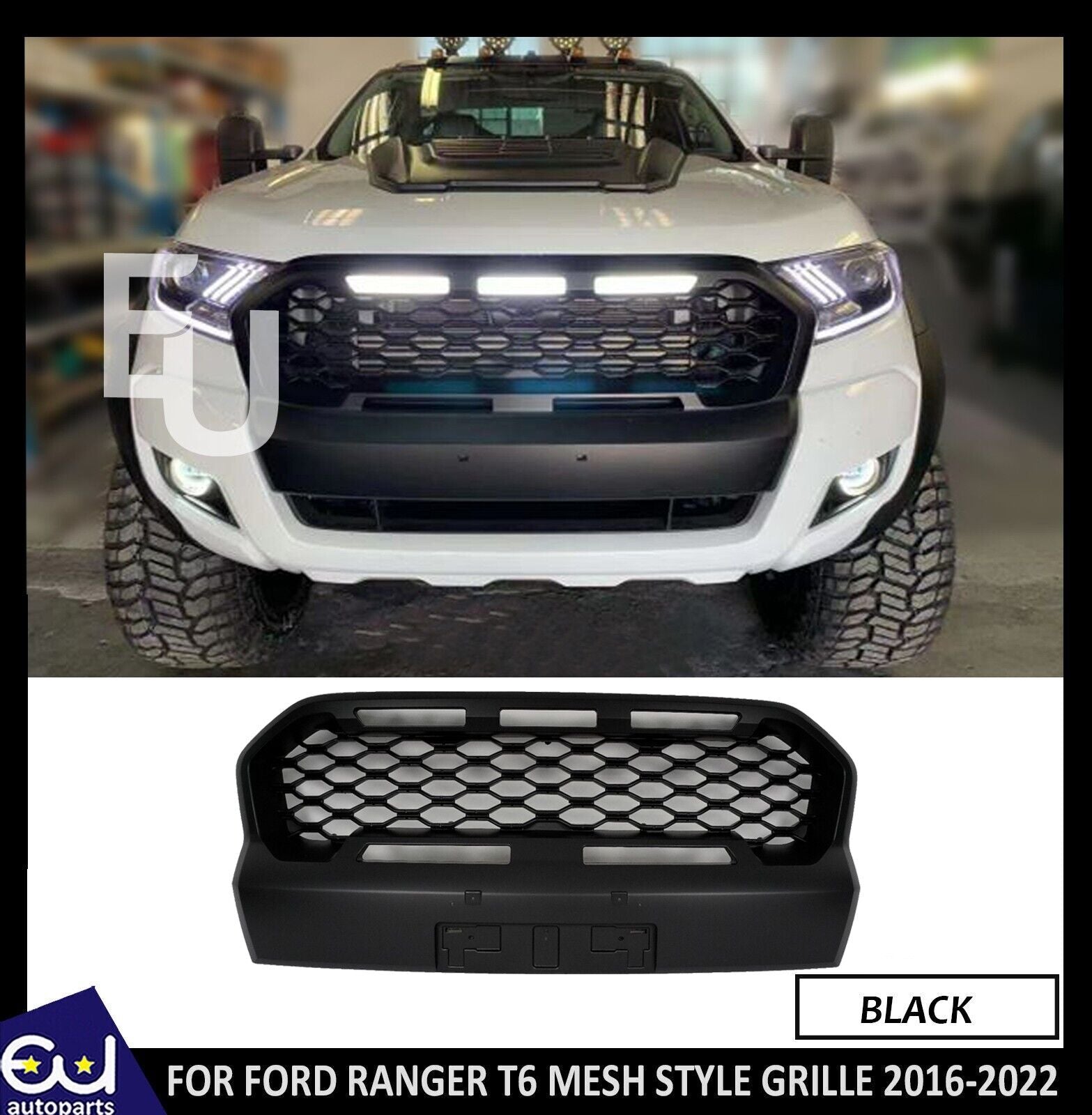 FOR FORD RANGER T6 WILD TRAK REPLACEMENT MESH STYLE GRILLE GRILL WITH LED 16-23