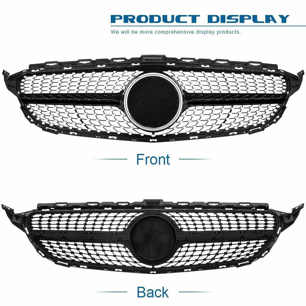 FOR MERCEDES W205 C205 C CLASS BLACK DIAMOND FRONT GRILL GRILLE AMG C43 15-18