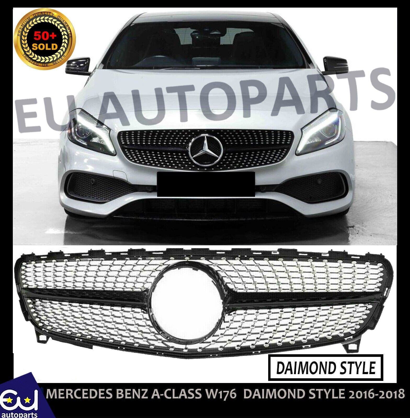 FOR MERCEDES A CLASS W176 LCI GLOSS BLACK CHROME GRILL GRILLE DIAMOND LOOK 16-18