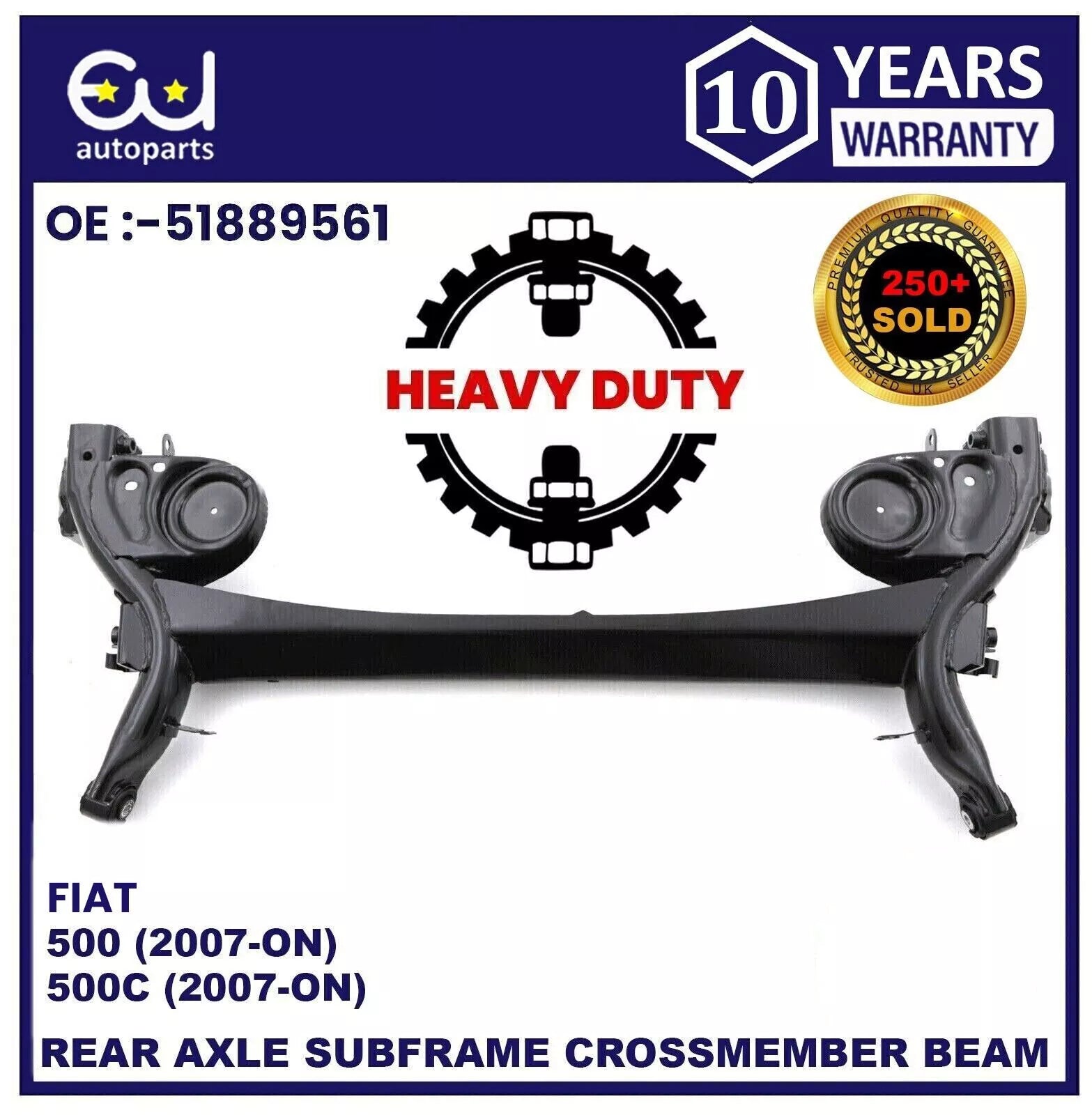 HEAVY DUTY REAR AXLE SUBFRAME FOR FORD KA 08-16 FIAT 500 4MM THICKER METAL