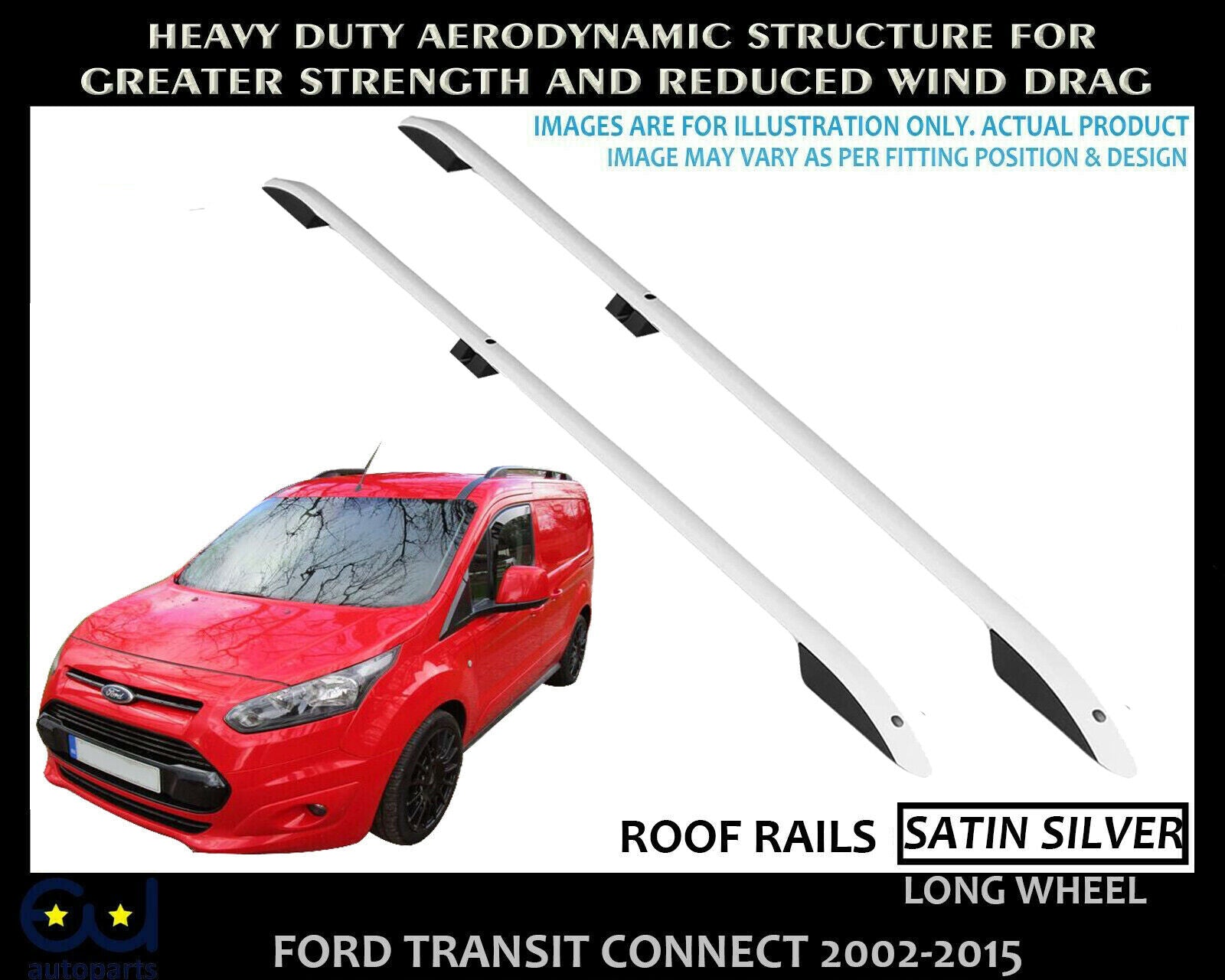 FORD TRANSIT CONNECT ROOF RAILS BARS RACK LWB SILVER GREY OEM QUALITY 2002-2014