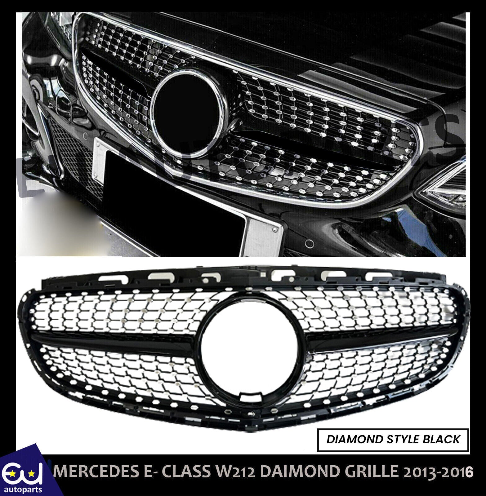 FOR MERCEDES E CLASS W212 S212 GLOSS BLACK DIAMOND GRILL GRILLE 2013-2016 AMG