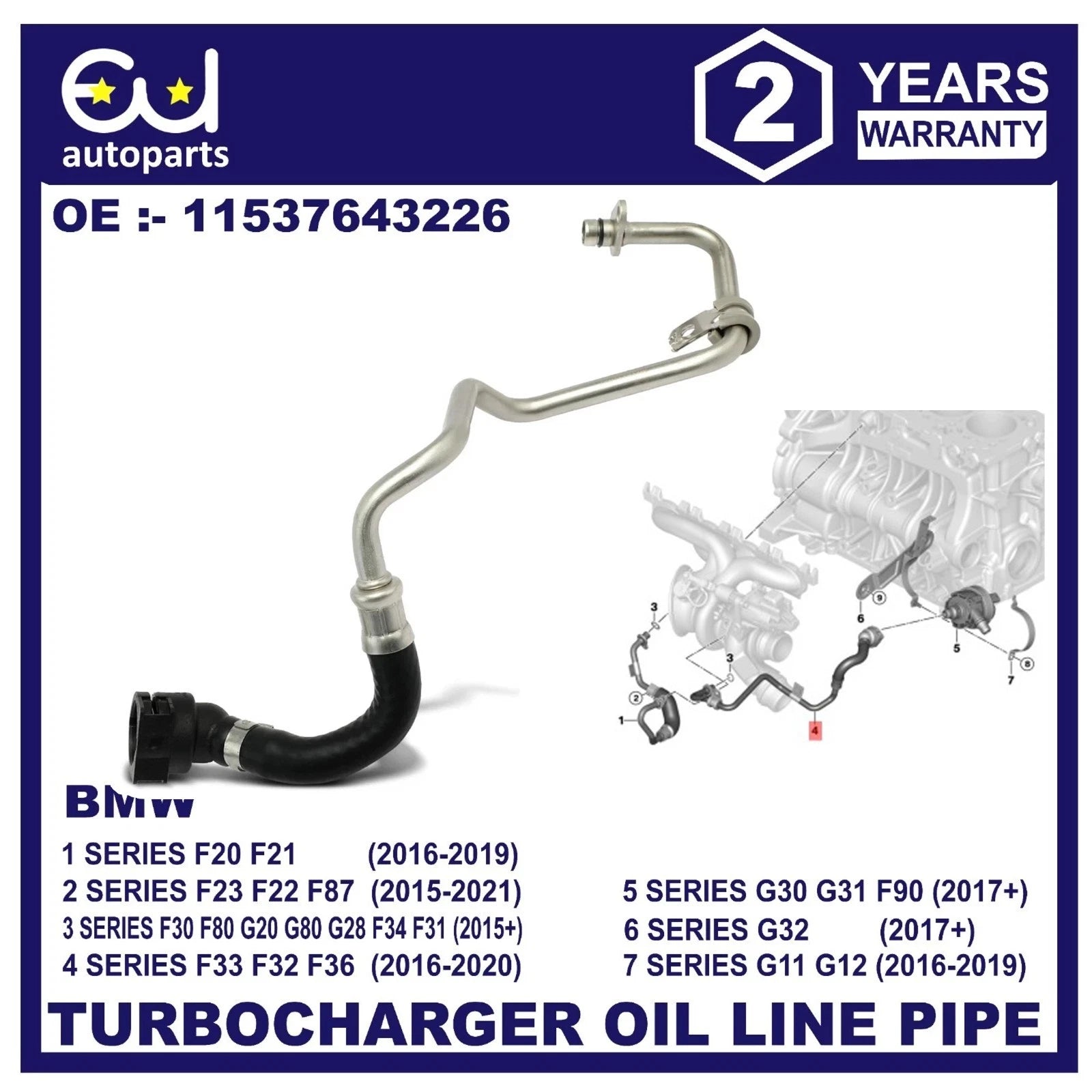 TURBOCHARGER OIL LINE FOR BMW 1 2 3 4 5 6 7 SERIES F20 F21 F22 F23 G20 F31 G30