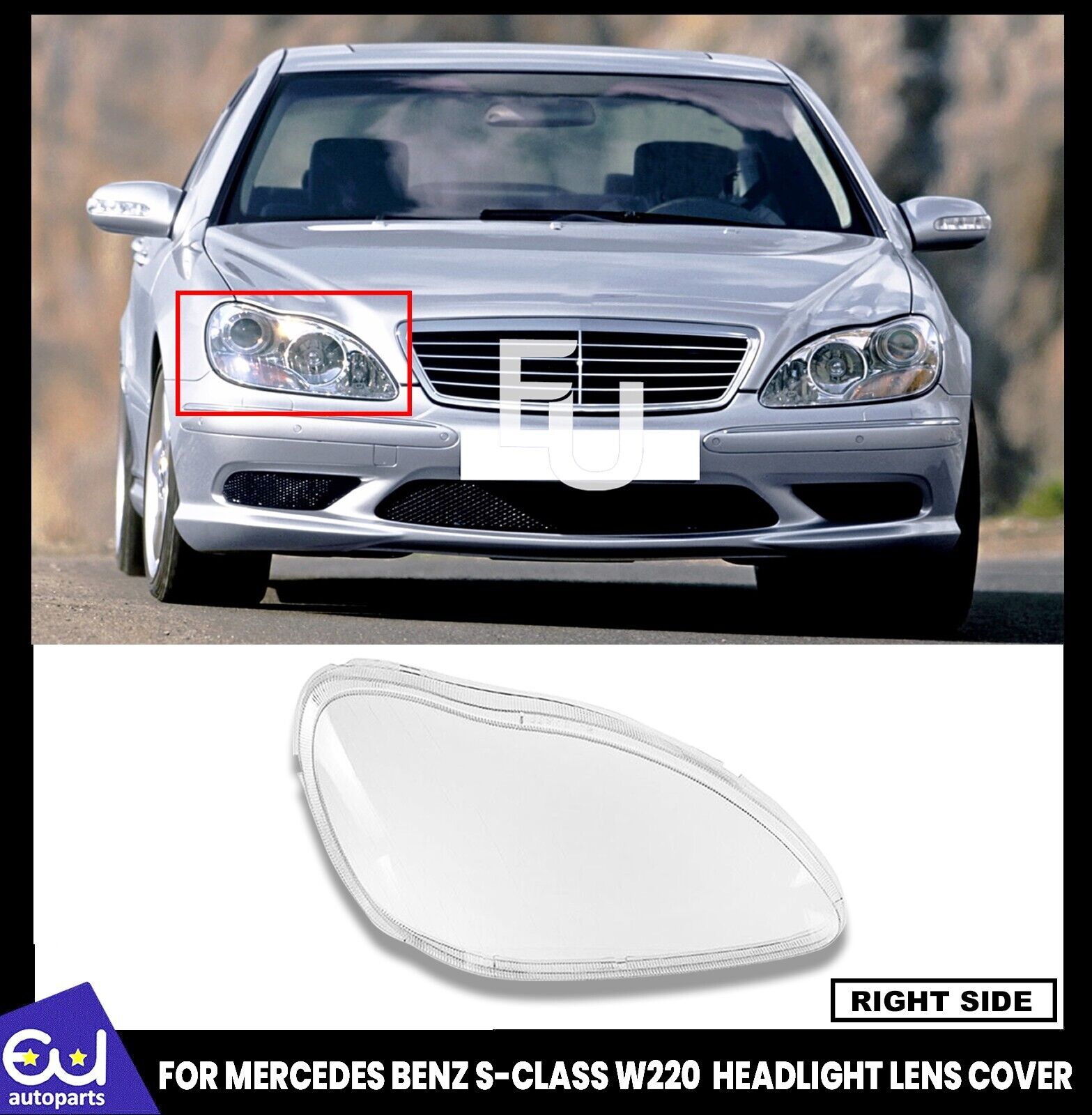 FRONT RIGHT SIDE HEADLIGHT LENS LAMP COVER FOR MERCEDES BENZ S CLASS W220 98-05