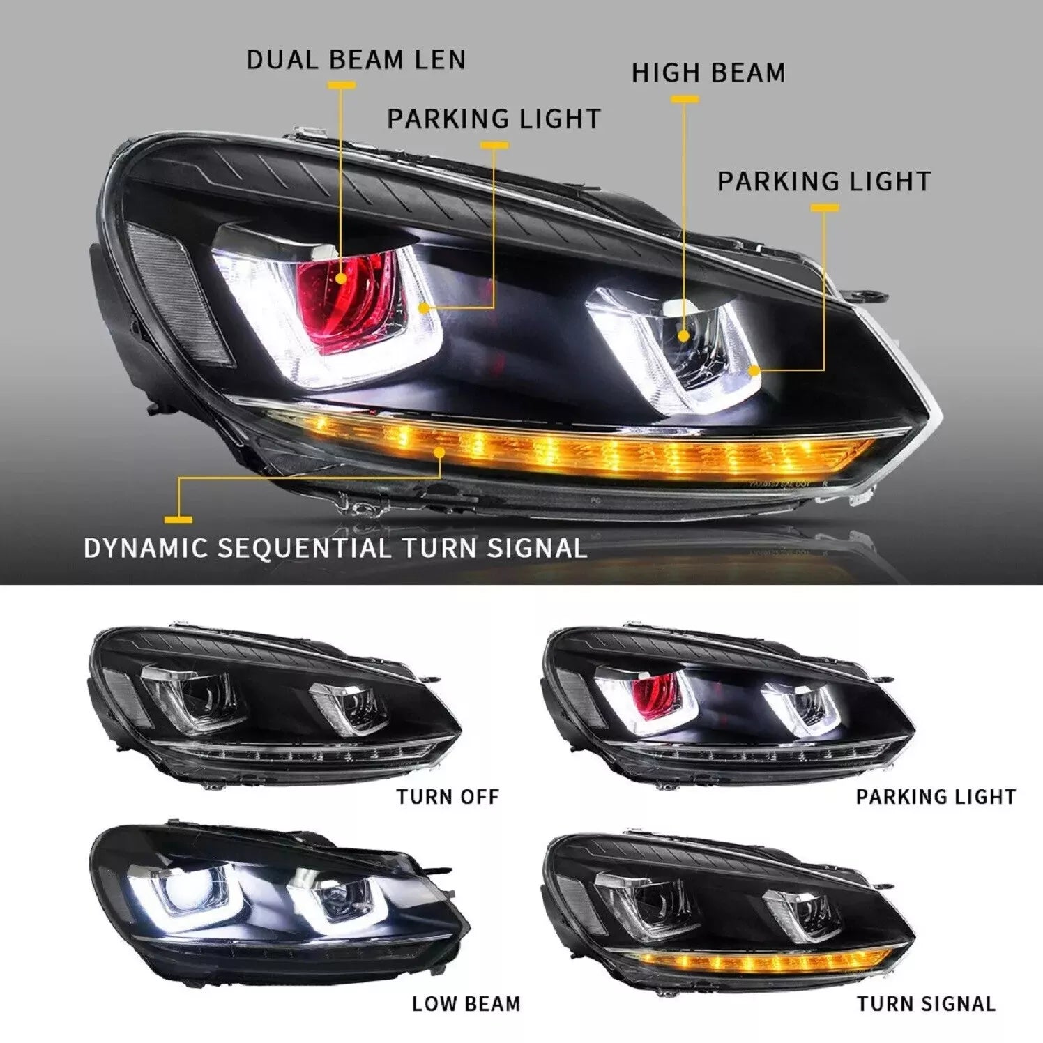 RED DEMON EYES HEADLIGHTS LAMP W/SEQUENTIAL FOR VW GOLF VI 6 MK6 /GTI 2008-2013