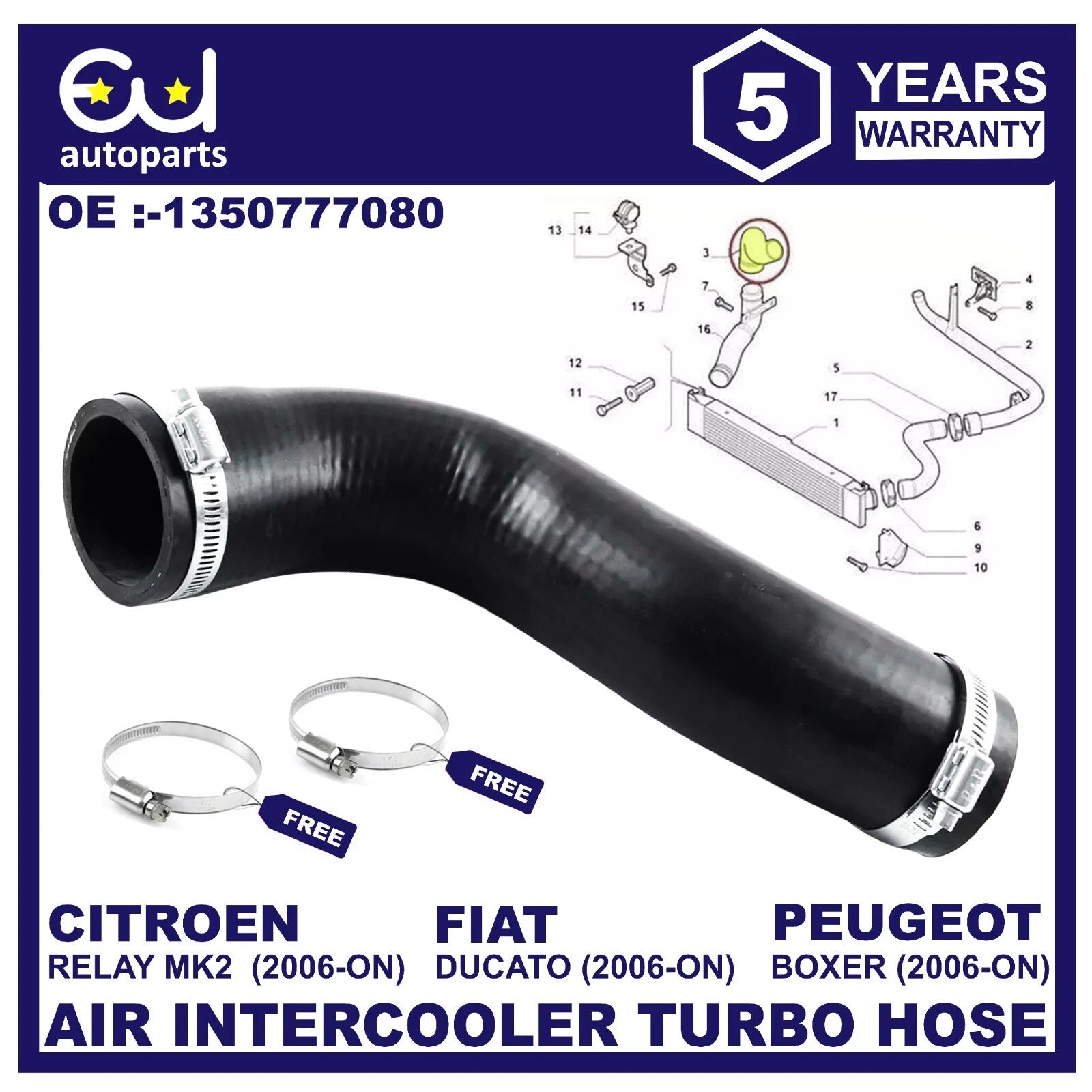 INTERCOOLER TURBO HOSE PIPE FOR CITROEN RELAY PEUGEOT BOXER FIAT DUCATO 2.2 HDI