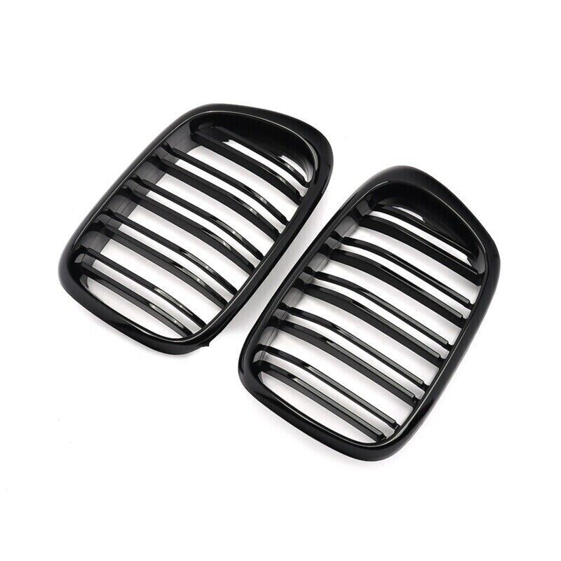 GLOSS BLACK TWIN SLATS FRONT KIDNEY GRILLE GRILL FOR BMW 5 SERIES E39 1995-2002