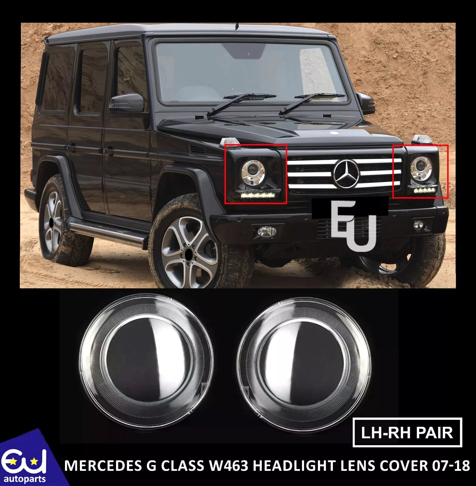 HEADLIGHT LAMP LENS COVER LEFT RIGHT SIDE PAIR FOR MERCEDES G CLASS W463 07-18
