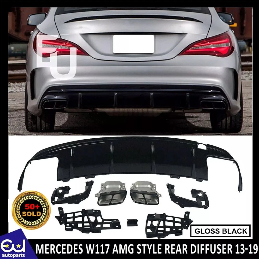 FOR MERCEDES AMG W117 C117 CLA45 GLOSS BLK REAR DIFFUSER QUAD EXHAUST TAIL PIPE