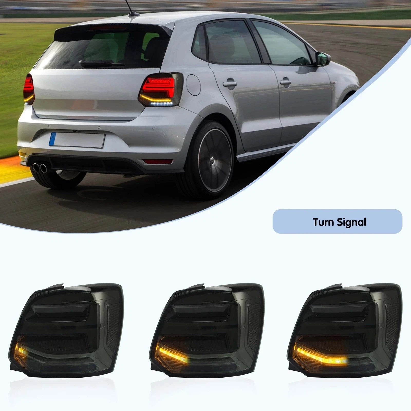 LED HEADLIGHT SMOKED REAR TAIL LIGHTS LAMP SET FOR VW POLO 11-17 WITH SEQUENTIAL