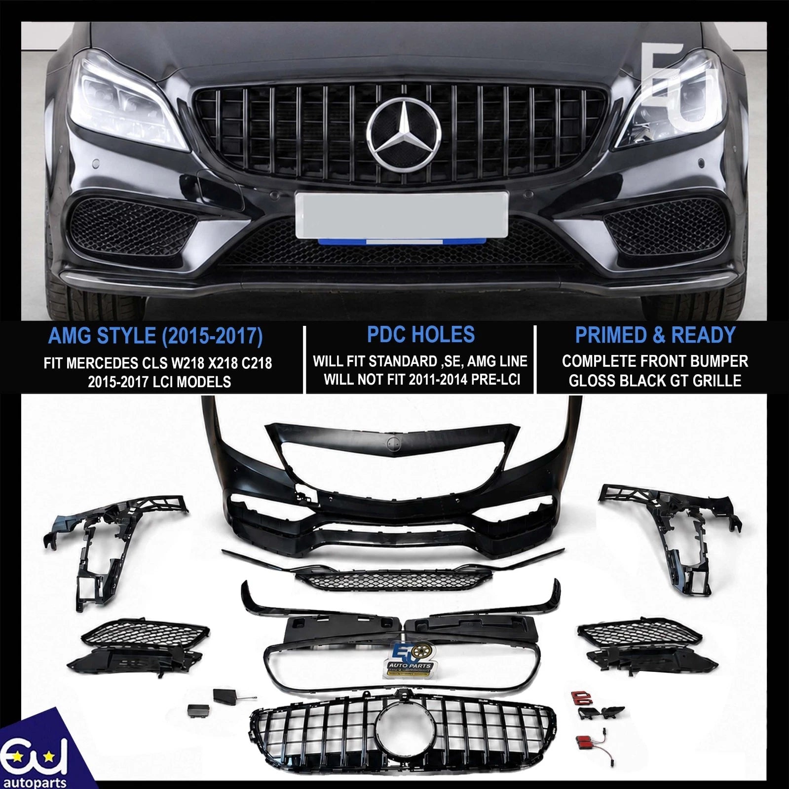 AMG STYLE FRONT BUMPER BODY KIT FOR MERCEDES CLS W218 X218 C218 FACELIFT 2015+