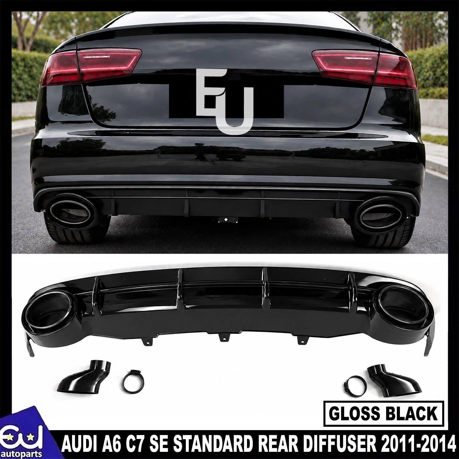 FOR AUDI A6 C7 SE STANDARD RS6 LOOK GLOSS REAR BUMPER DIFFUSER TAILPIPE 11-14