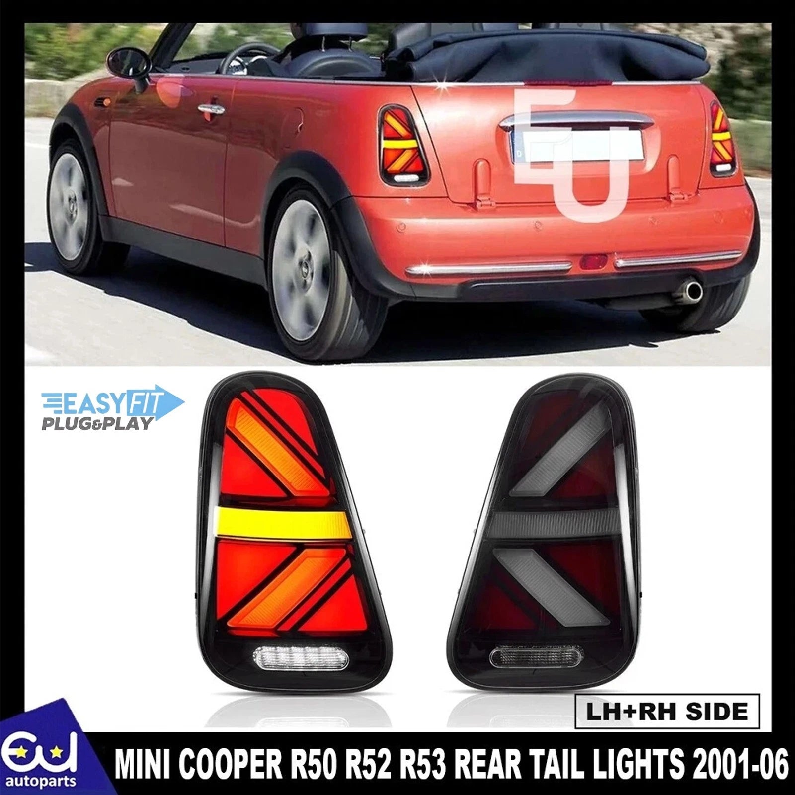 FOR MINI COOPER R50 R52 R53 CLEAR LED REAR LIGHTS BLACK HOUSING TAILLAMP 2001-06