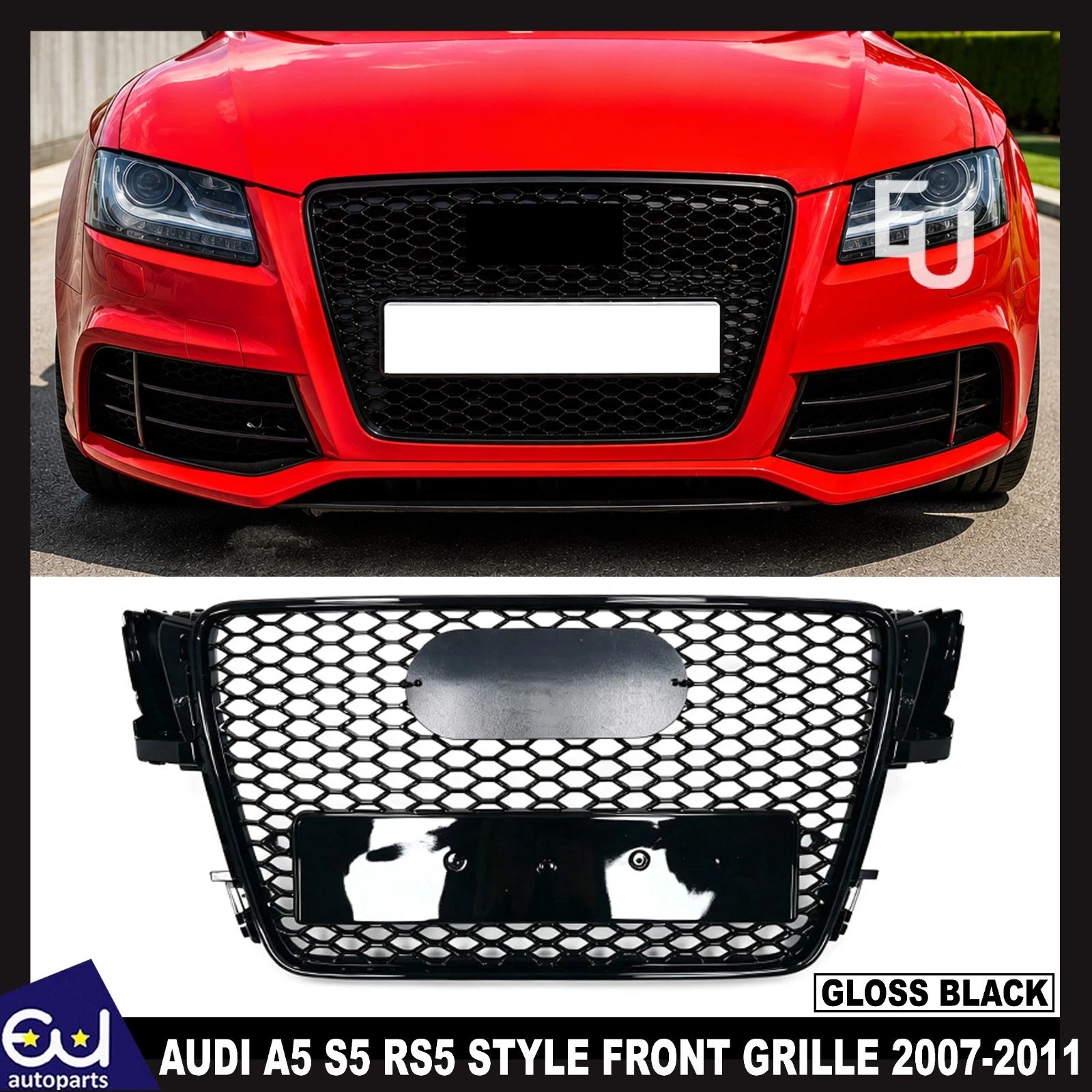 FOR AUDI A5 S5 8T RS STYLE GLOSS BLACK HONEYCOMB FRONT BUMPER GRILLE GRILL 07-11