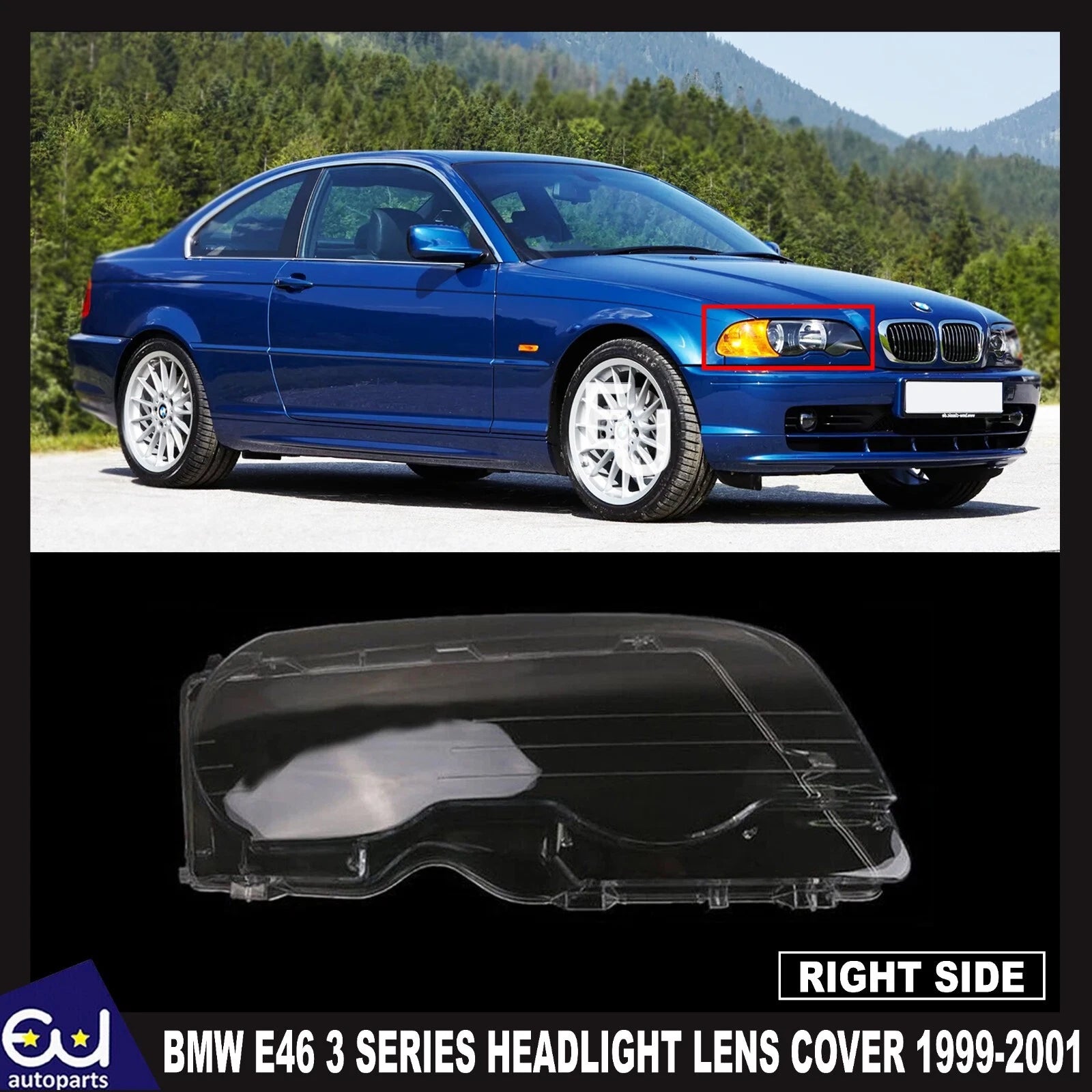 FOR BMW E46 3 SERIES RIGHT DRIVER SIDE HEADLGHT HEADLAMP LENS CLEAR COVER 99-01